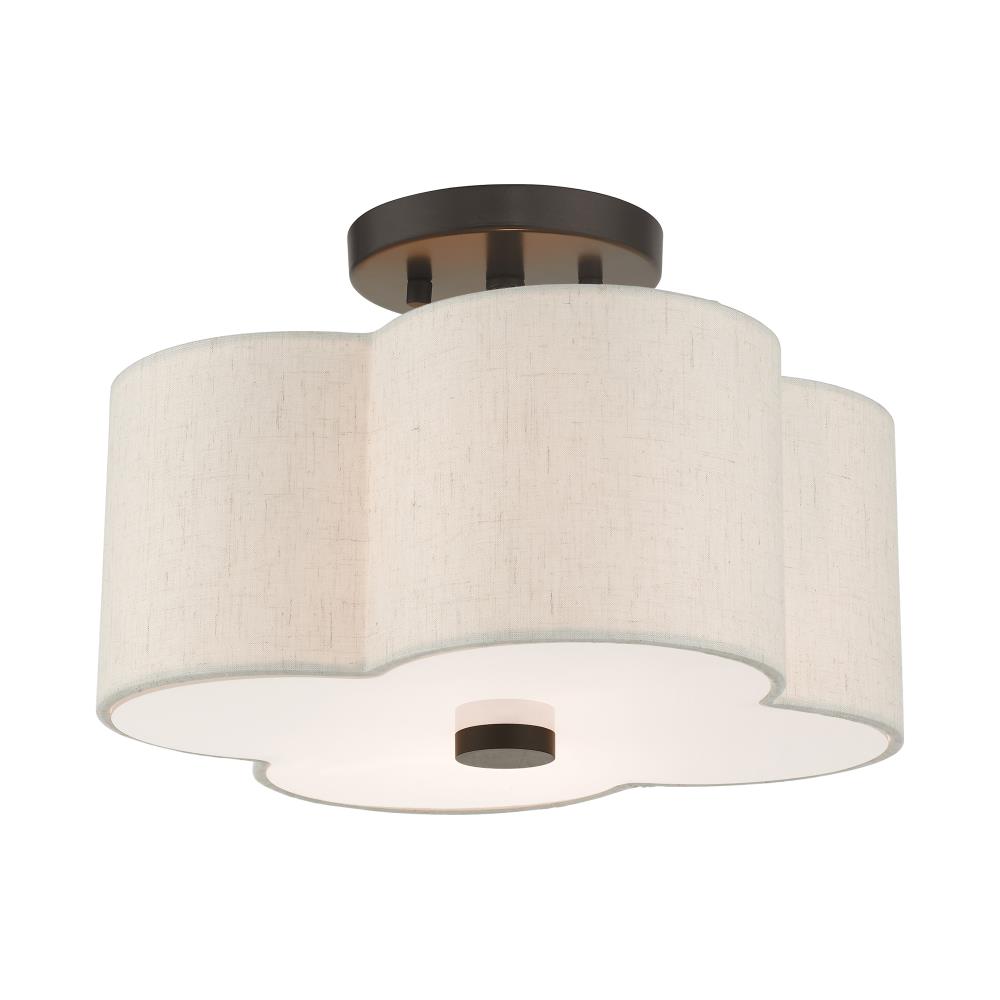 English Bronze Quatrefoil Semi-Flush Mount Ceiling Light