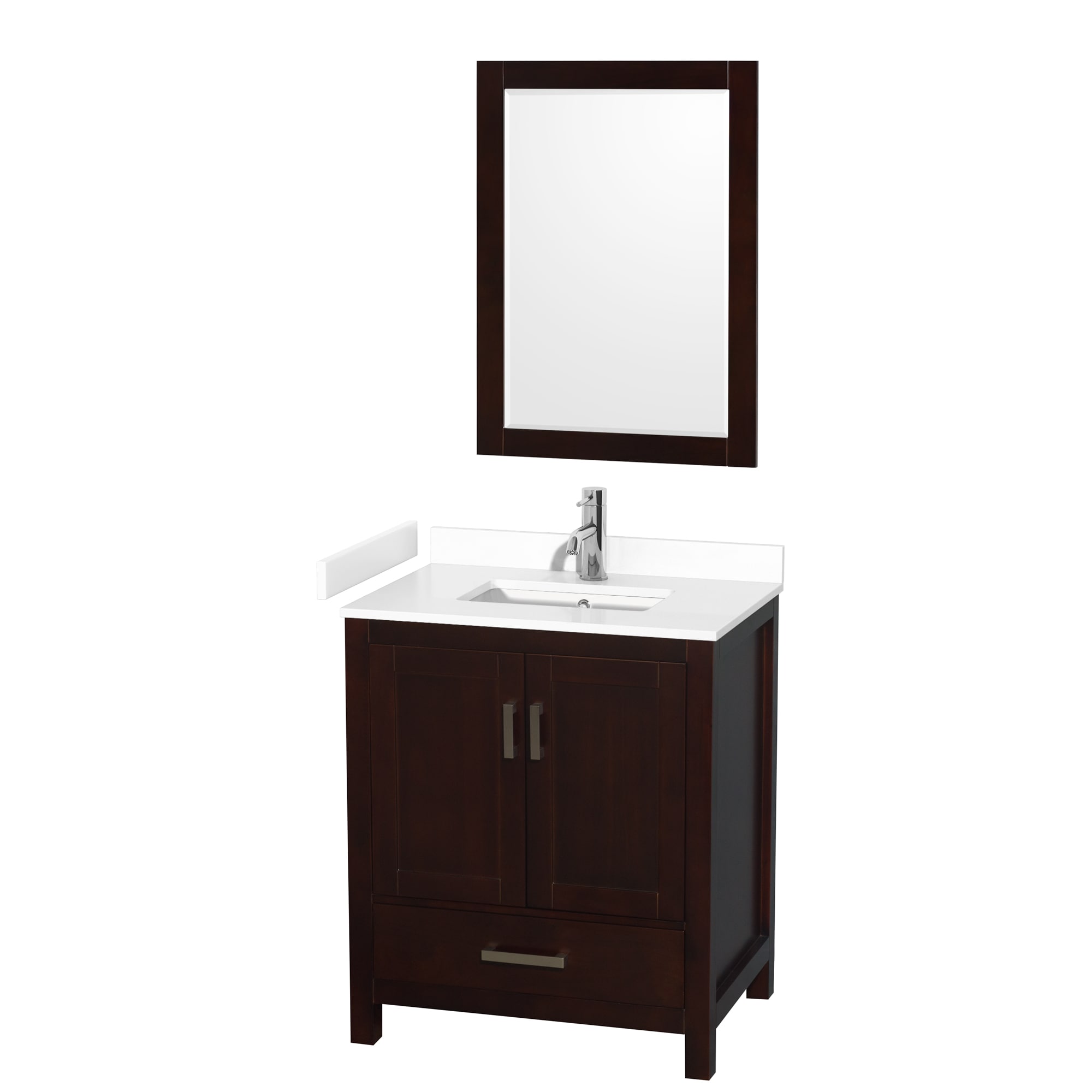 Wyndham Collection WCS141430SESWCUNSM24 Sheffield 30-in Espresso with Brushed Chrome Trim Undermount Single sink Bathroom Vanity with White Cultured Marble Cultured marble Top (Mirror Included)