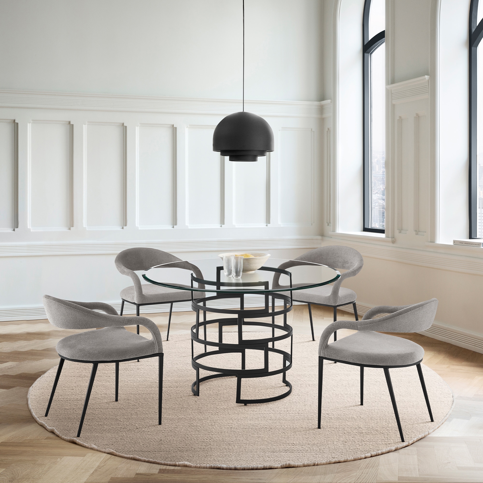 Diaz 48" Round Glass Dining Table with Matte Black Iron Base