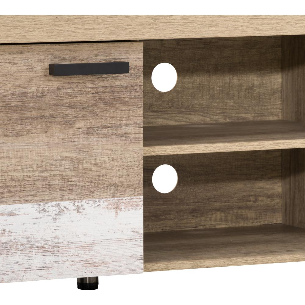 Joliet Warm Beige & White Distressed TV Stand with Cabinet for 80" TVs