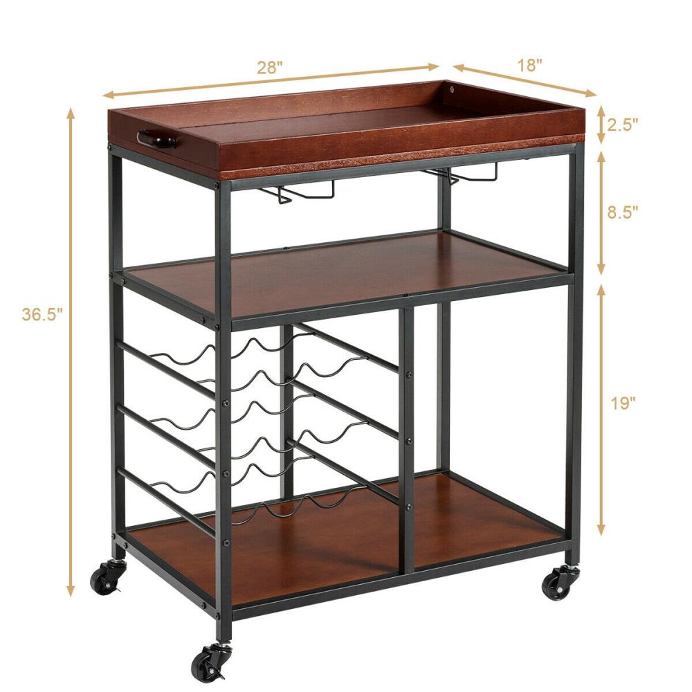 Goplus Brown Metal Base with Mdf Top Rolling Kitchen Cart (18-in x 28 ...