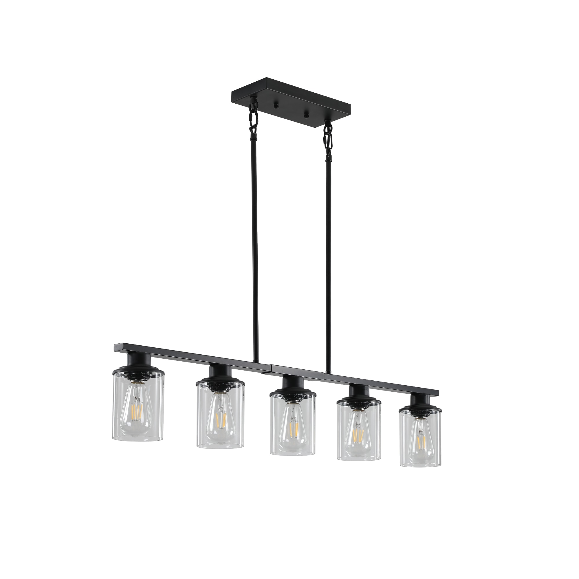 WELLFOR BSZW56394 5 -Light Black Modern/contemporary Clear glass Rectangle Medium Hanging Pendant light