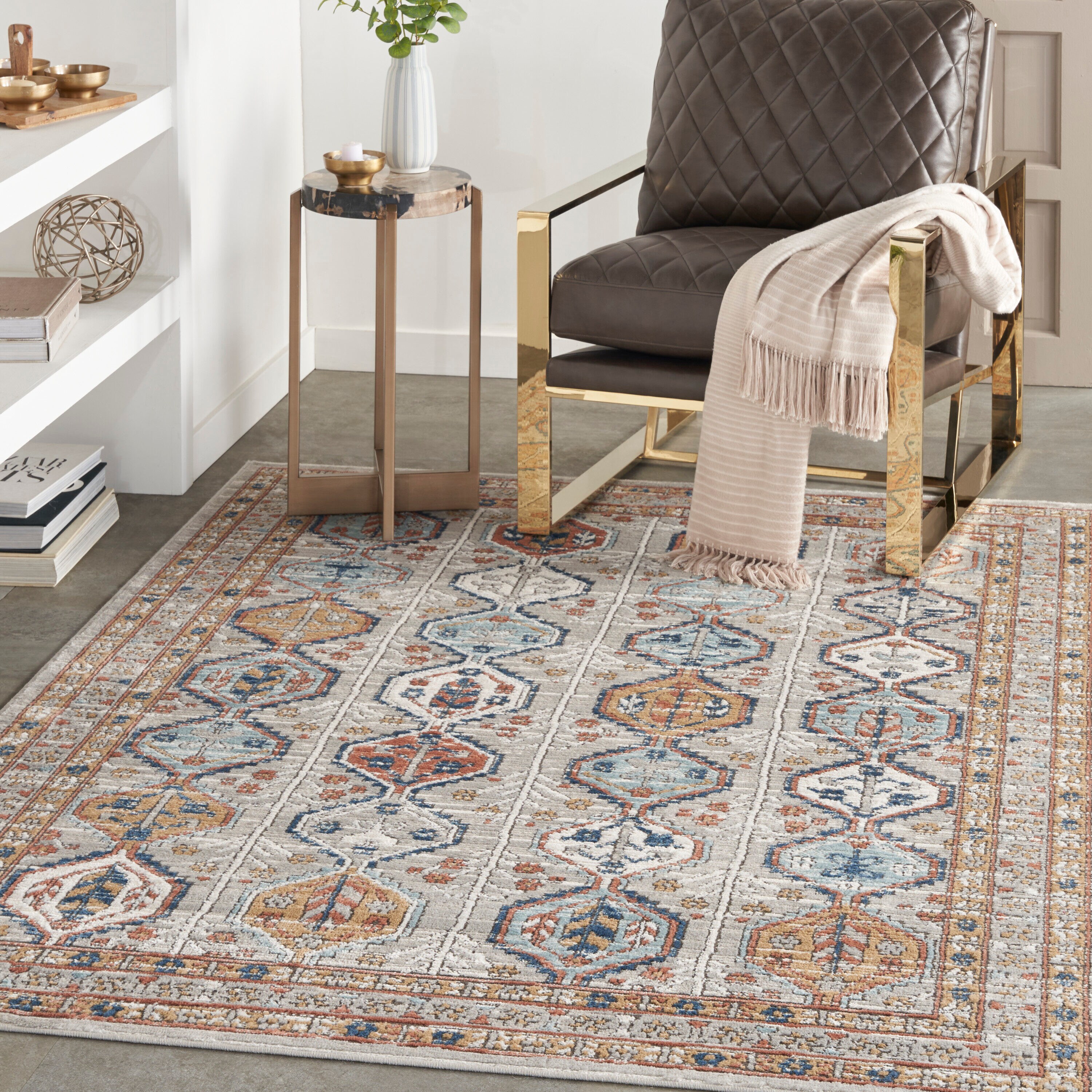 Nourison 099446826060 Concerto 5 x 7 (ft) Loomed Polypropylene Grey/Multi Rectangular Indoor Medallion Area rug