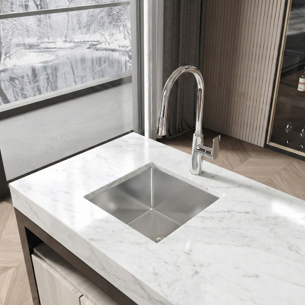 Numhew 18in W x18in D 1-Bowl Brushed Nickel Undermount Handmade Kitchen Sink