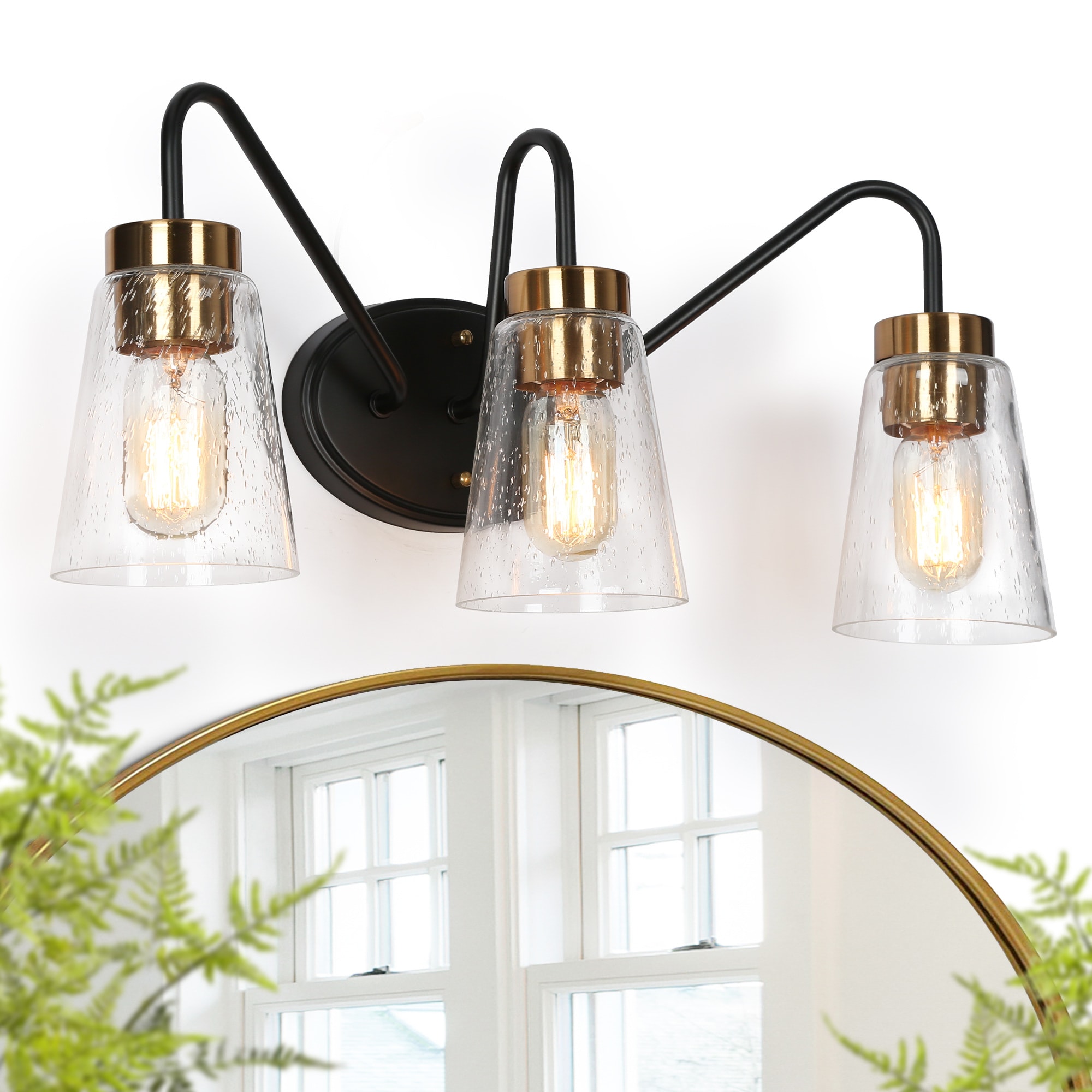 ZEVNI L33EM26NW4725SK7 Karoo Farmhouse 21.5-in 3 -Light Matte Black Farmhouse Vanity light