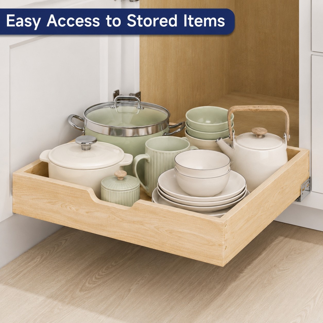 Tinyhomie 22.5-in W x 21-in H x 4.6-in D Wood Composite Cabinet Pull Out Cabinet Organizer Wooden Look Organizer for Kitchen and Bathroom Cabinet Interiors