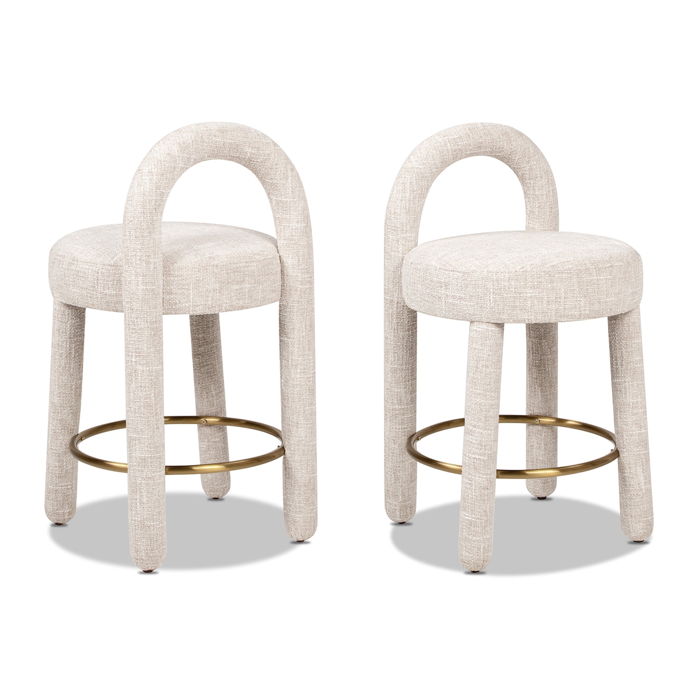 Jennifer Taylor Home L2P-MTW-81421 Penny Set of 2 Travertine Beige 26.5-in H Counter height (24-in to 27-in) Round Seat Upholstered Wood Back Bar Stool Back