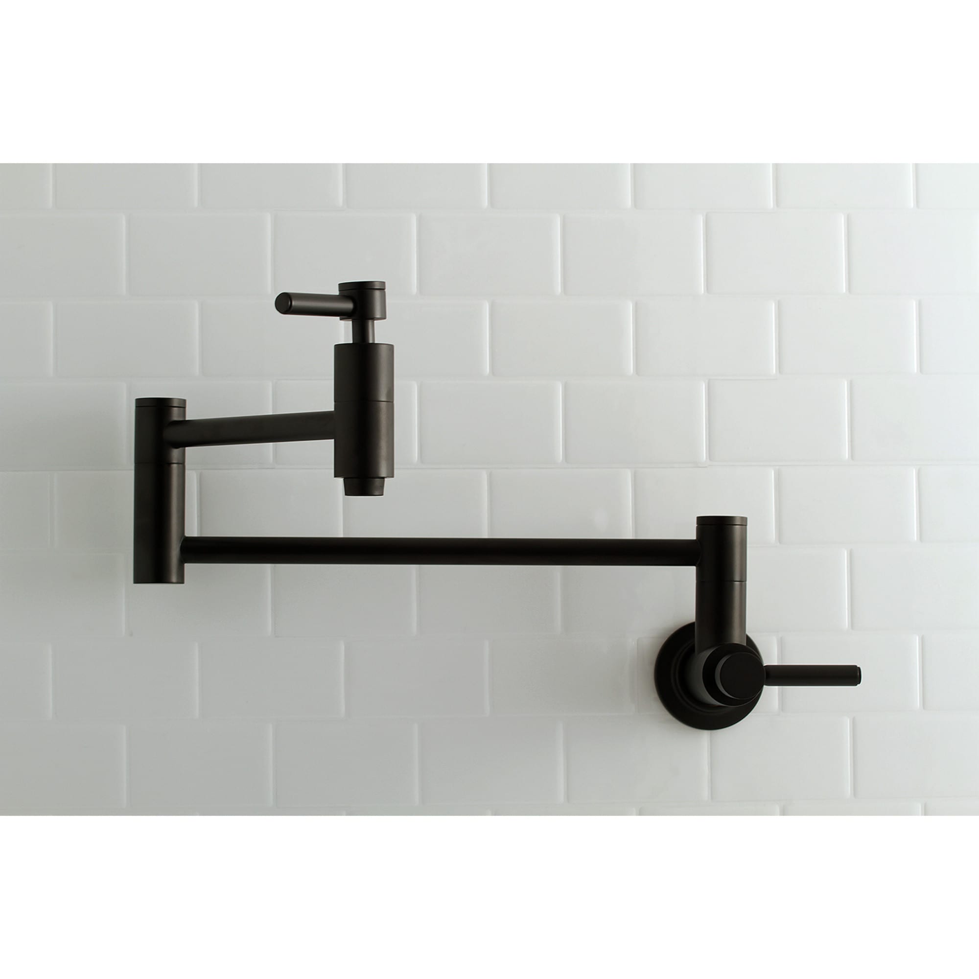 Kingston Brass WLKS8100DL Concord Matte Black Double Handle Wall-mount Pot Filler Kitchen Faucet
