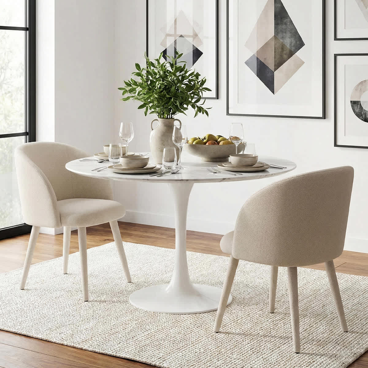 Maison Boucle - Set of 2 Modern Upholstered Dining Armchair with Tapered Metal Legs
