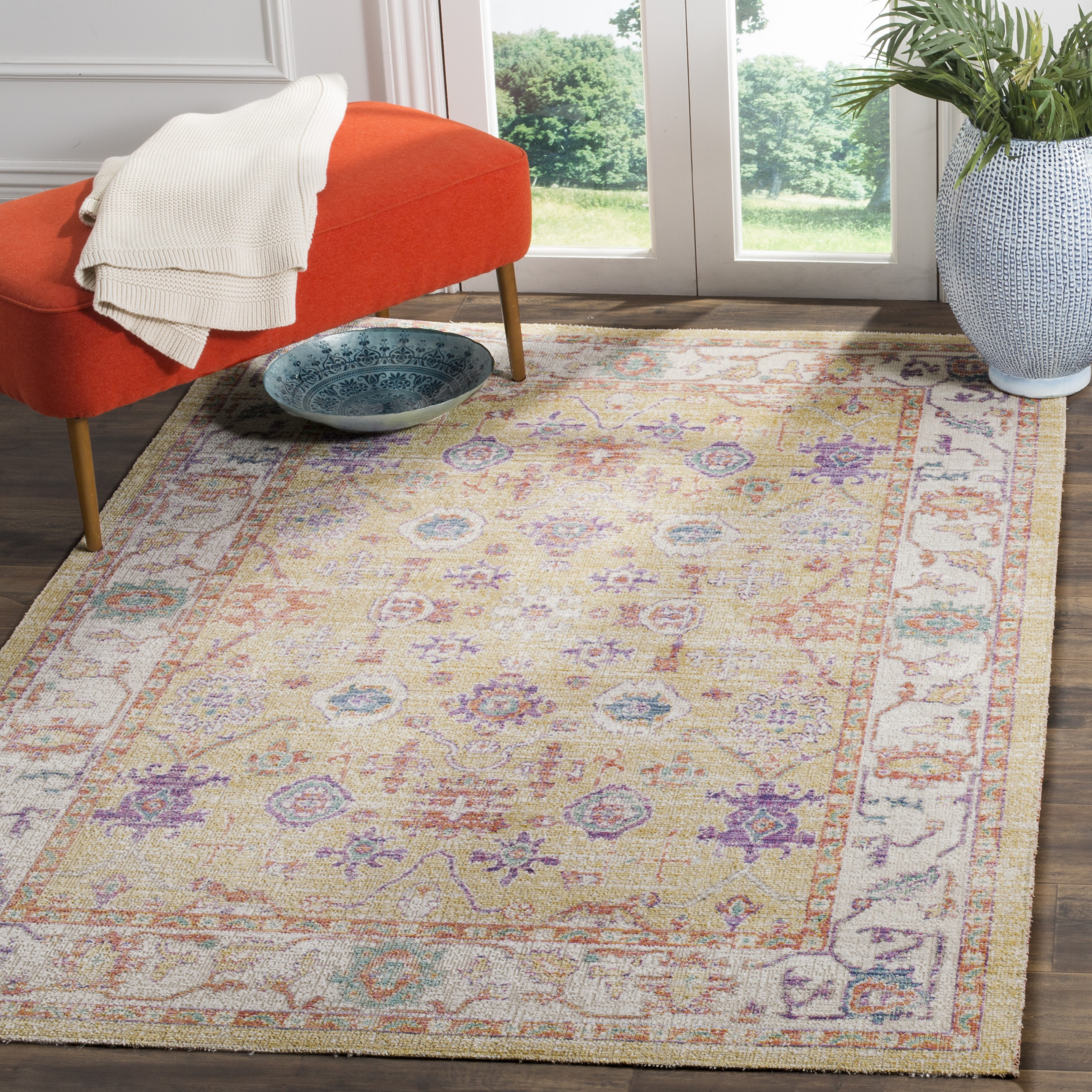 Safavieh WDS313L-8 Windsor Tyre 8 x 10 (ft) Loomed Synthetic Gold/Lavender Rectangular Indoor Distressed/Overdyed Vintage Area rug