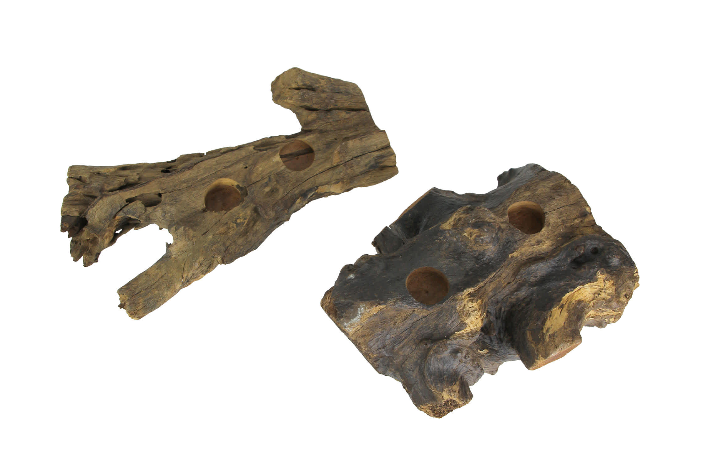Things2Die4 VIL-CHF2-SET Set of 2 Natural Gamal Root Wood Double Tealight Candle Holders - Large