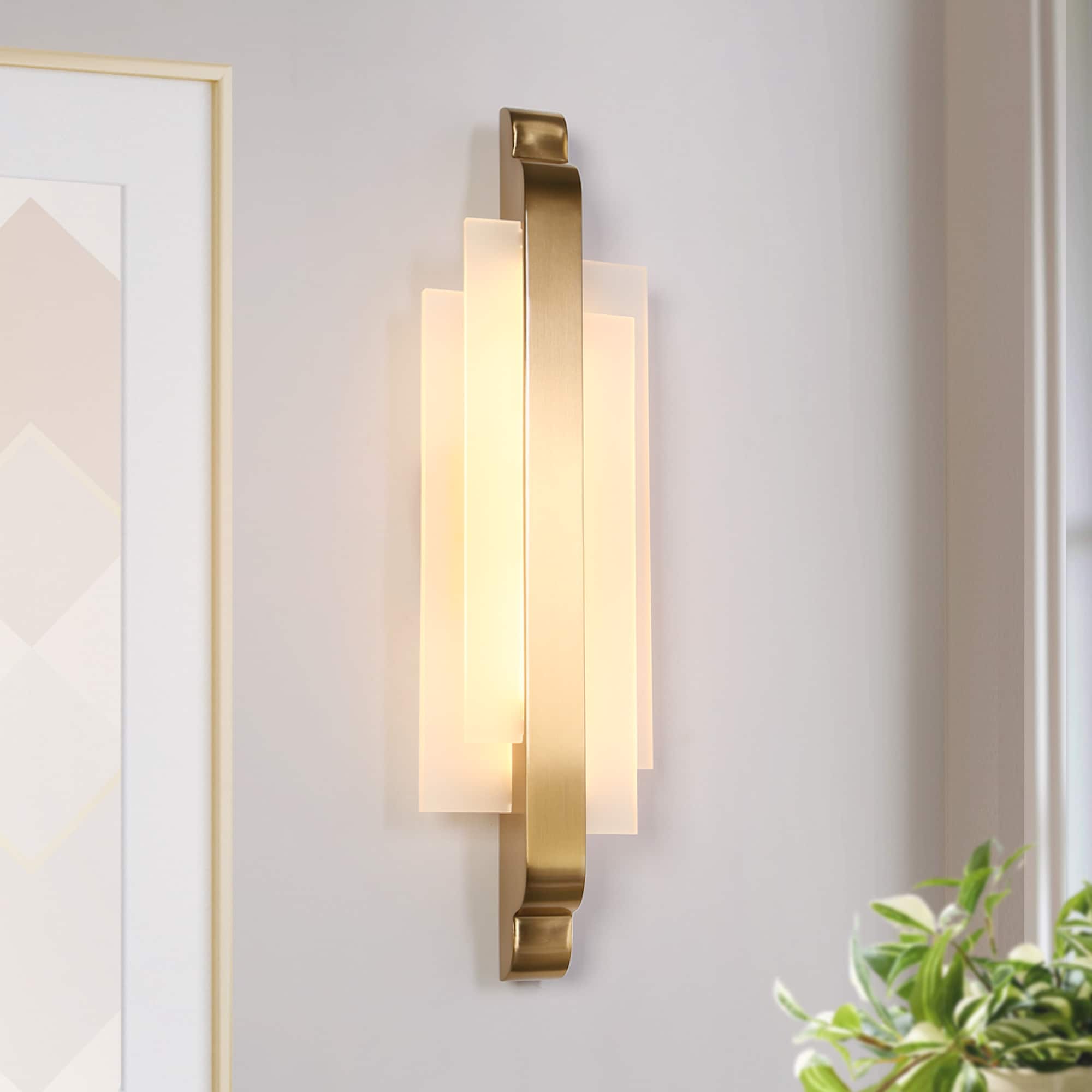 LNC HA05368 Osalebuna 6.3-in W 1 -Light Brushed Brass Transitional Integrated LED Wall Sconce