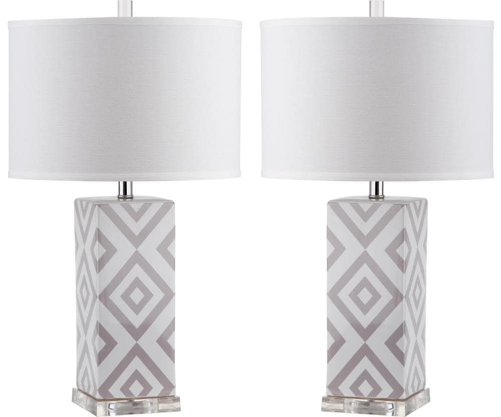 Safavieh LIT4135C-SET2 Diamonds Modern/contemporary Medium base (E-26) Lamp Set with Off-white Shades