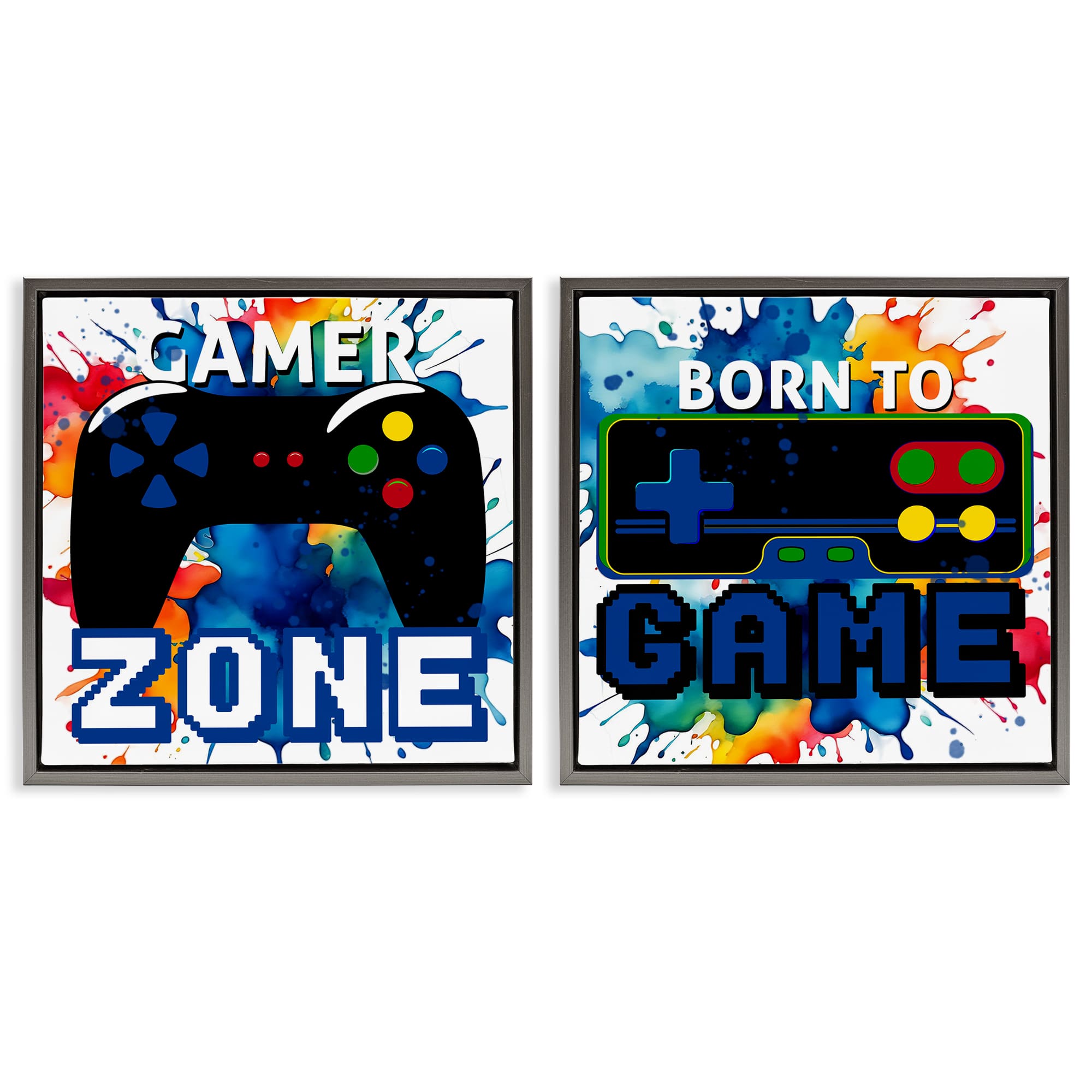 Stupell Industries B2-715-FFL-2PC-24X24 Gamer Zone on Splash 2pc Floating Frame Set design by Kim Allen
