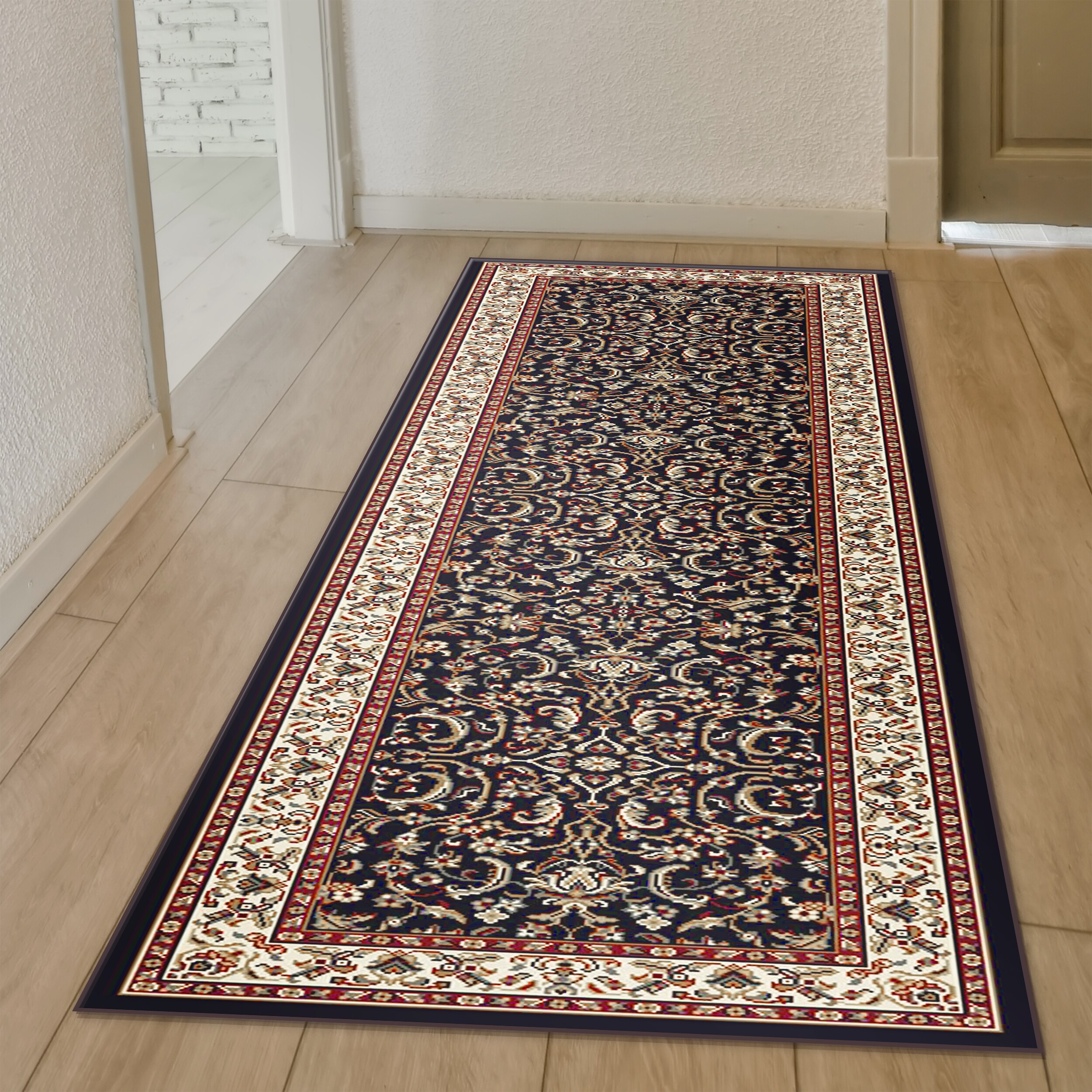 Radici USA 1318/1523/BLACK Noble 2 x 8 (ft) Polypropylene Black Rectangular Indoor Floral/Botanical Oriental Runner rug