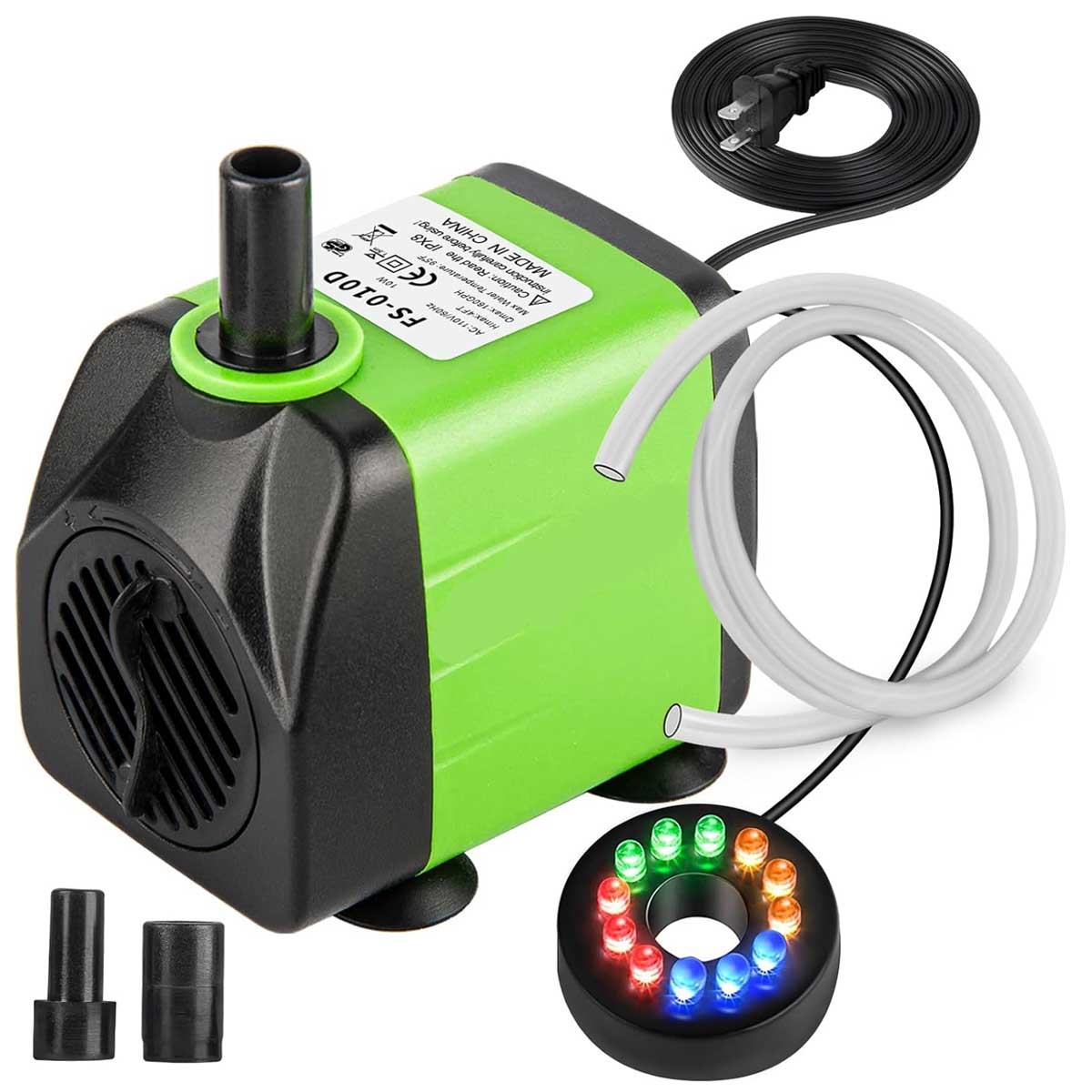 Aoibox LABAP2941 10W 160GPH Adjustable Submersible Fountain Pump with LED Light 3.3ft Tubing for Outdoor Pond Fish Tank Waterfall