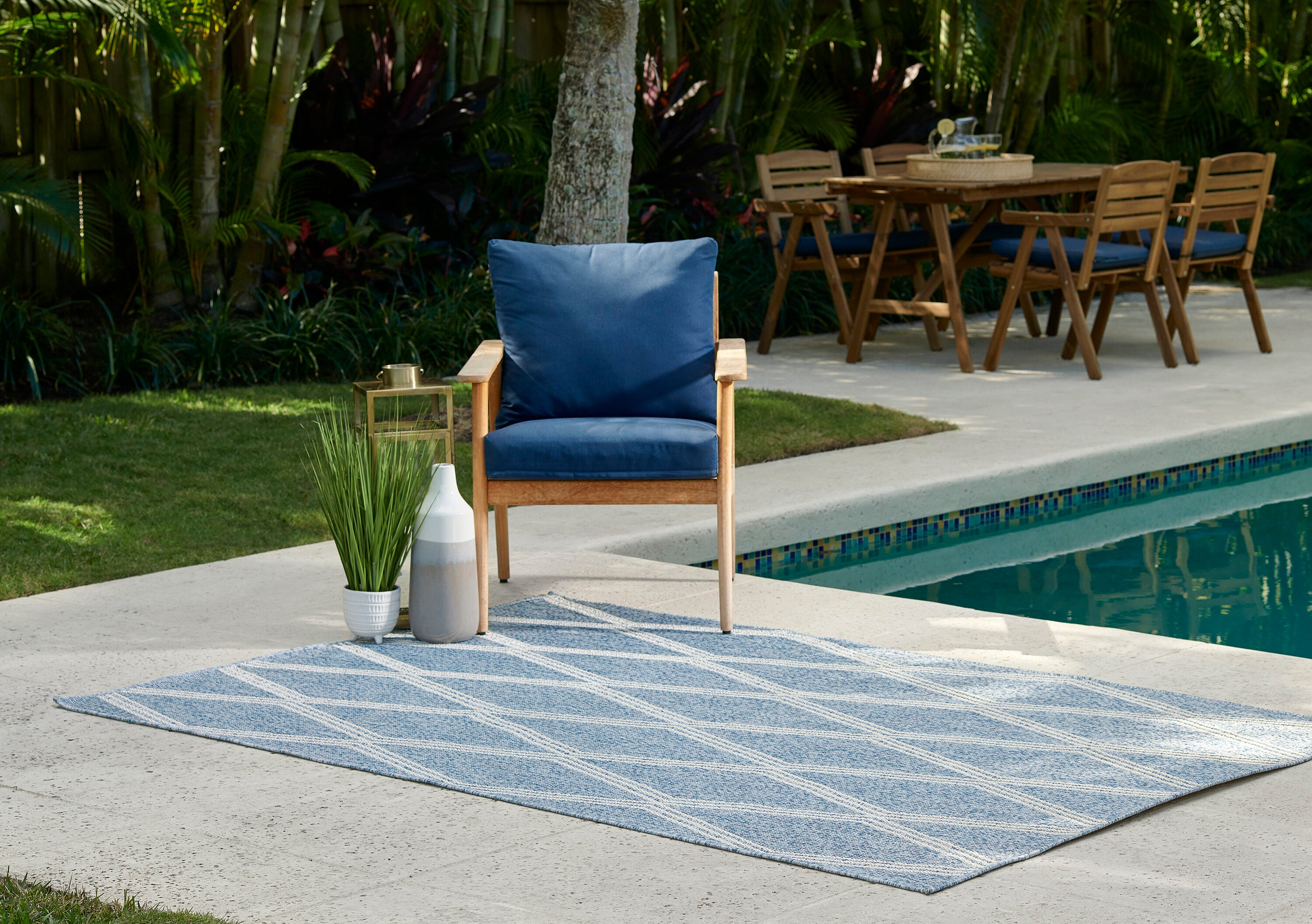 Momeni HAMPOHAM-5BLU3350 3 x 5 (ft) Woven Polypropylene Blue Rectangular Indoor/Outdoor Area rug