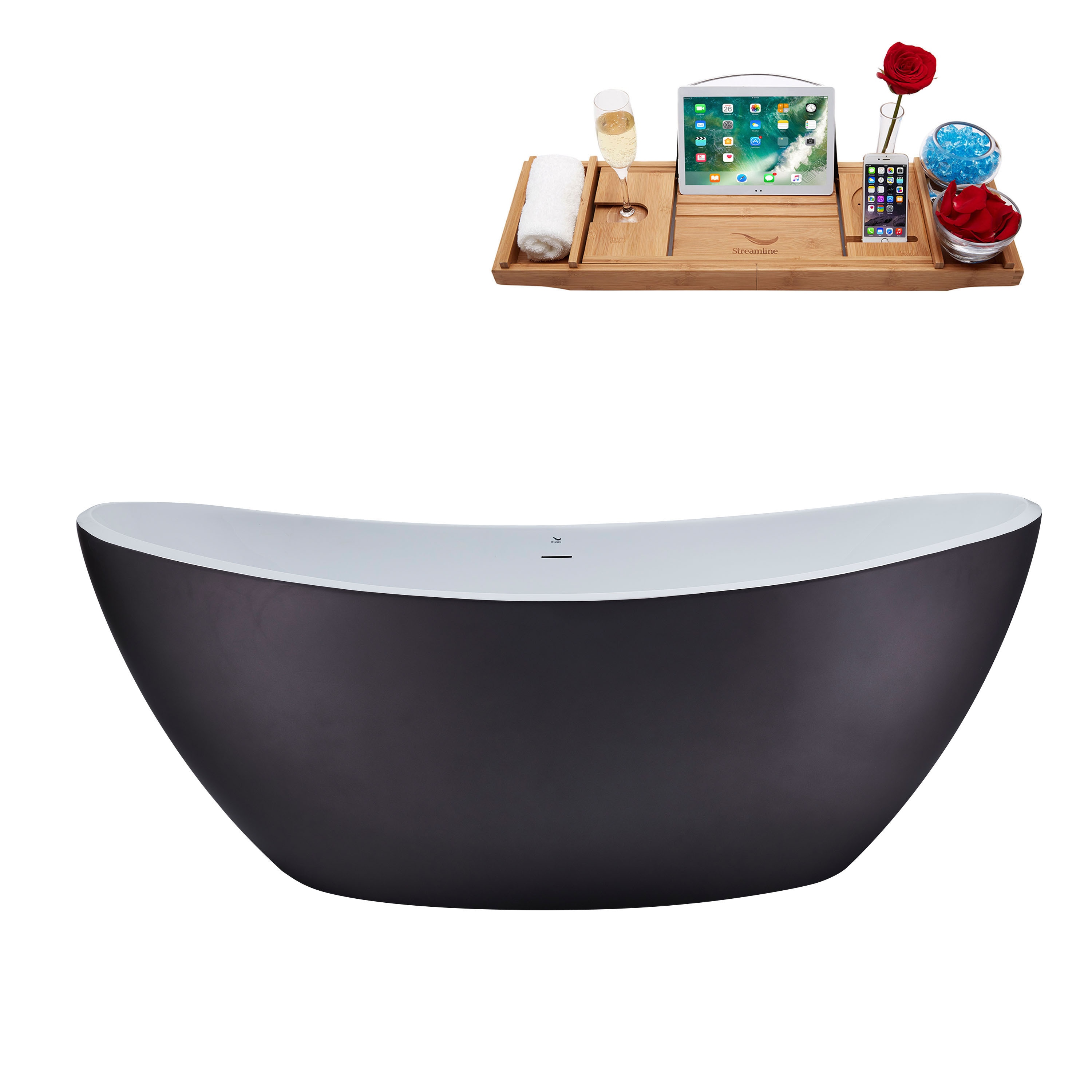 hometrends Matte Black Metal Large Oval Tub with Metal Handle 24 inch W X  14.37 inch D X 10 inch H,1 Piece, Large Oval Tub 