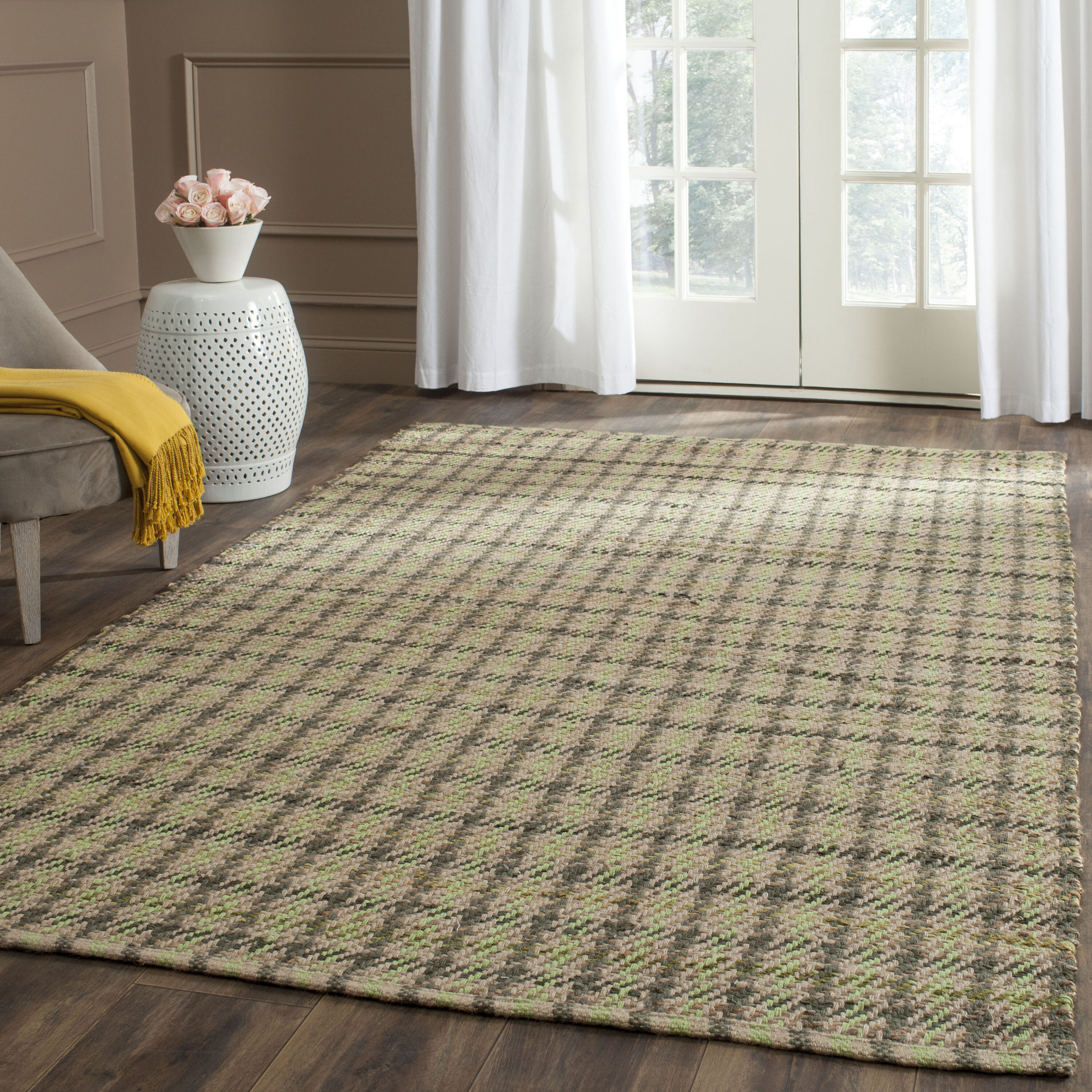 Cape Cod Green and Natural Hand-Knotted Cotton Area Rug
