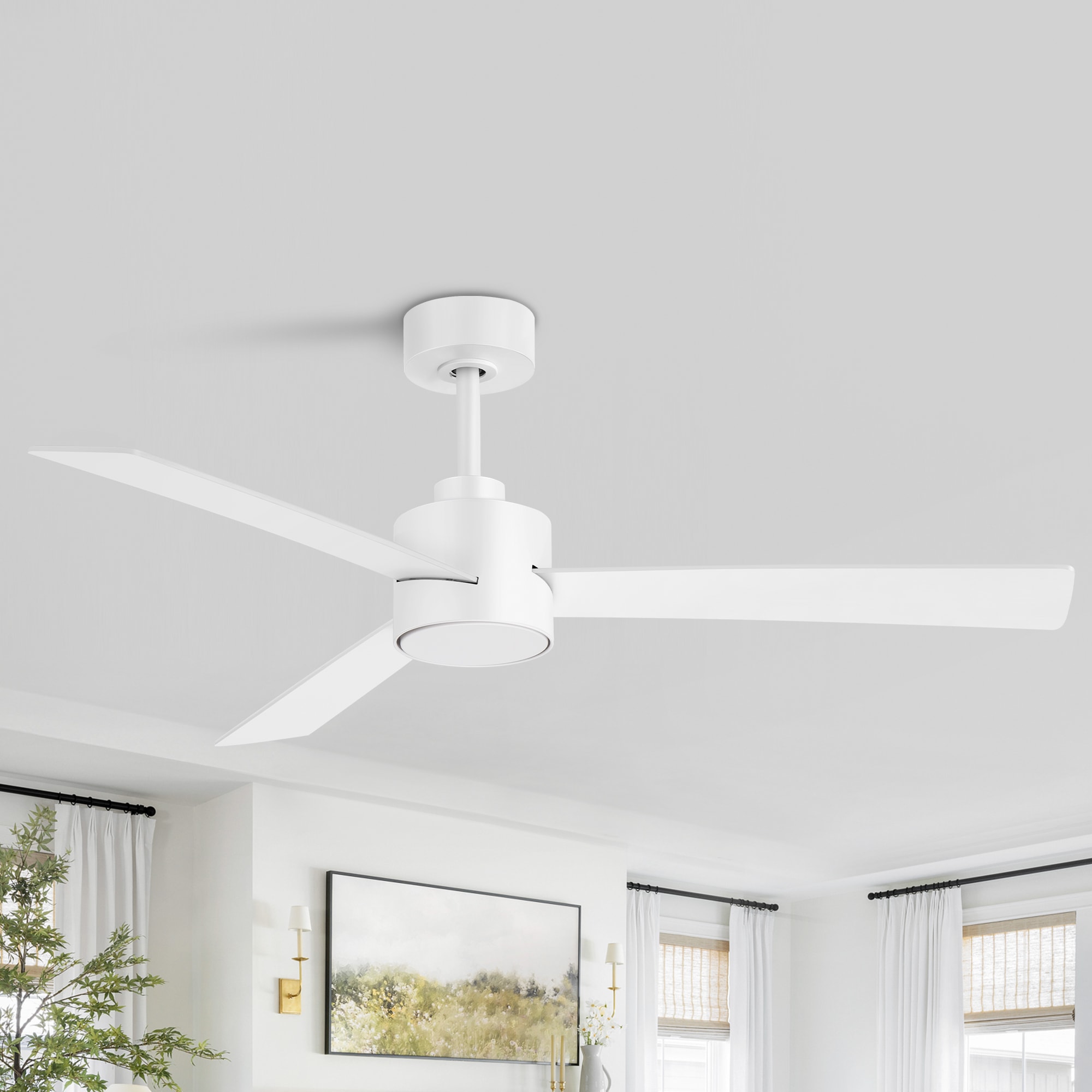 Breezary 24037-AW-NL Lightless 52-in Matte White with White Blades Propeller Ceiling Fan Without Light - Remote Included ( 3 -Blade )
