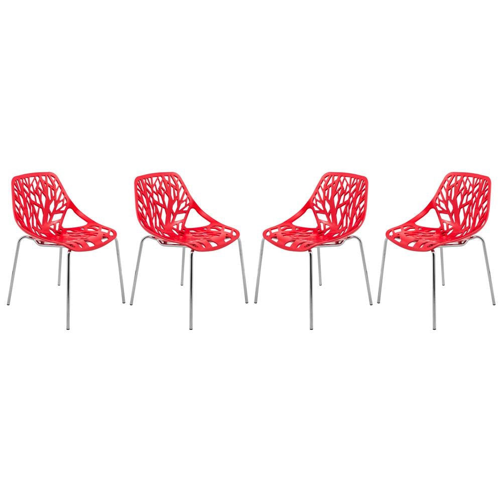 Leisuremod BG3143496 Modern Asbury Dining Chair w Chromed Legs Set of 4
