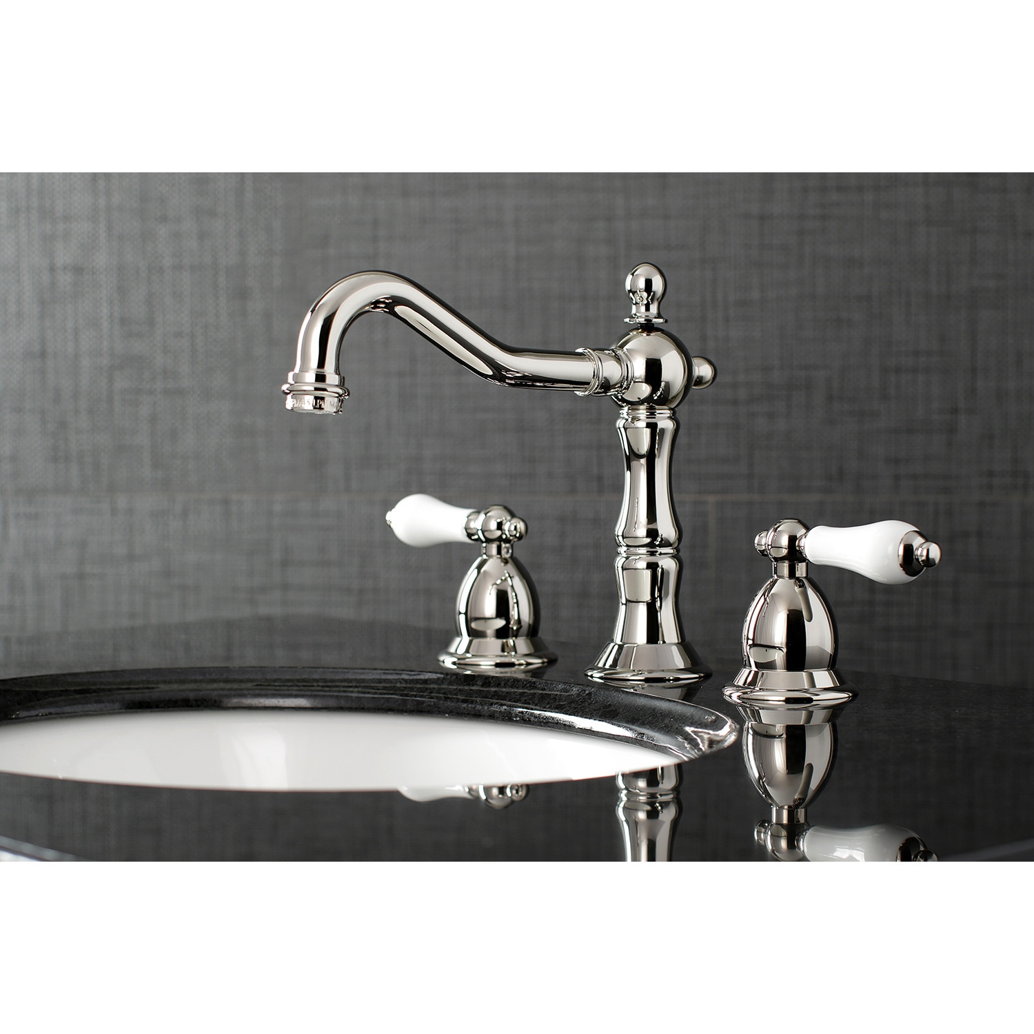Kingston Brass WLKS1976PL Heritage Polished nickel Widespread 2-handle High-arc Residential Handle Bathroom Sink Faucet with Drain