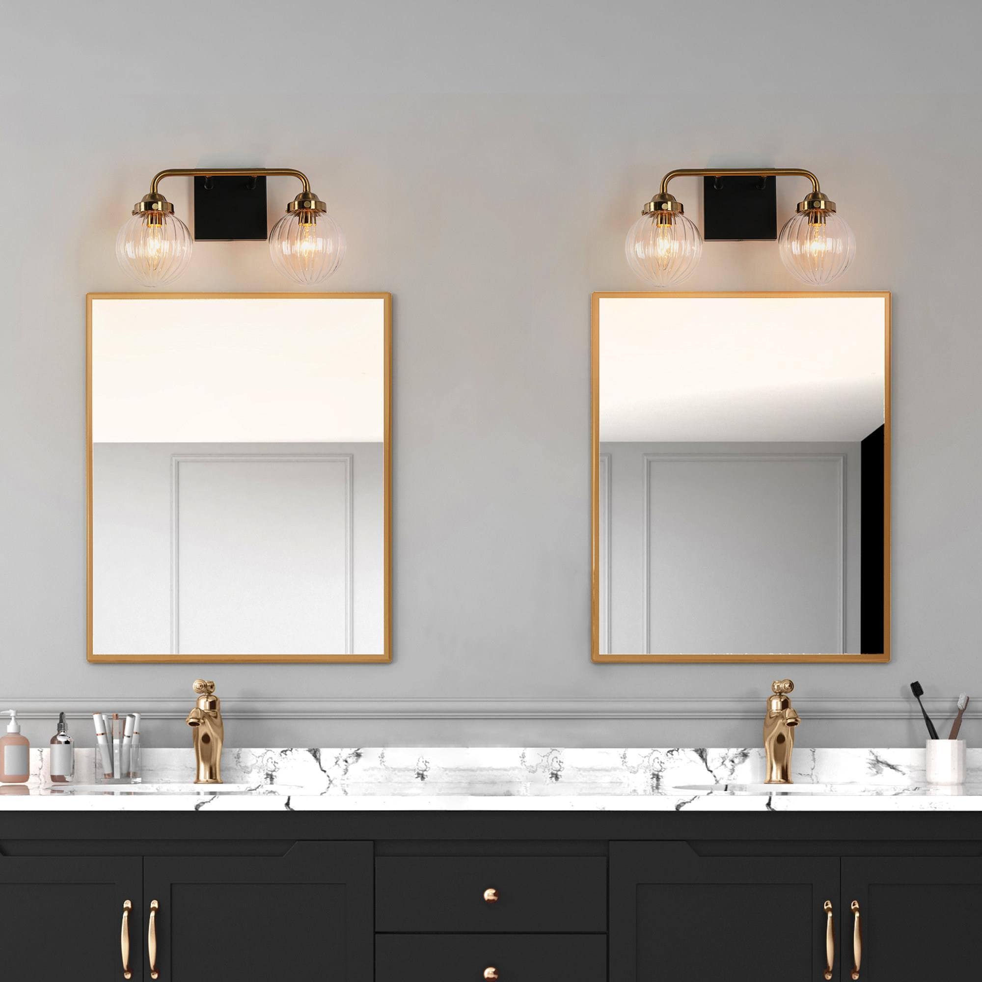 ZEVNI 14.2-in 2-Light Matte Black LED Modern/Contemporary Vanity Light ...