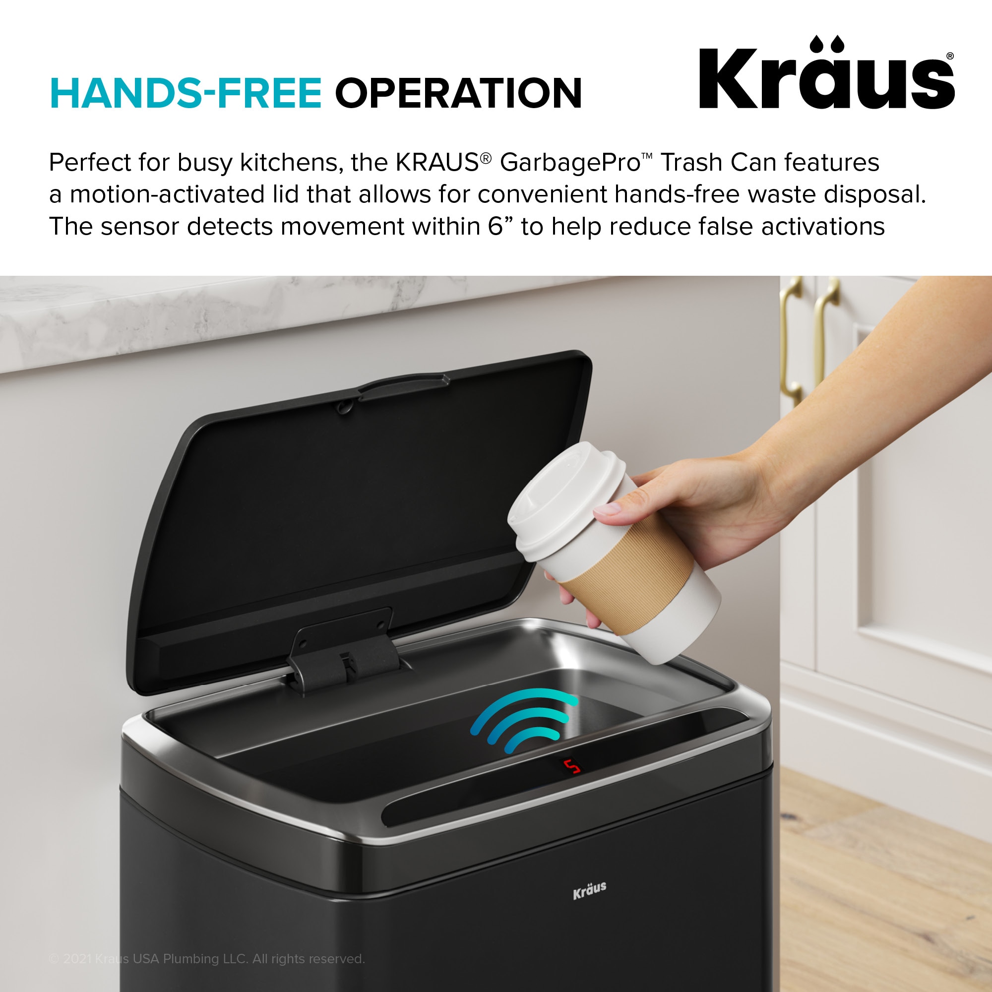 Kraus 13-Gallons Matte Black Metal Touchless Kitchen Trash Can with Lid  Indoor in the Trash Cans department at
