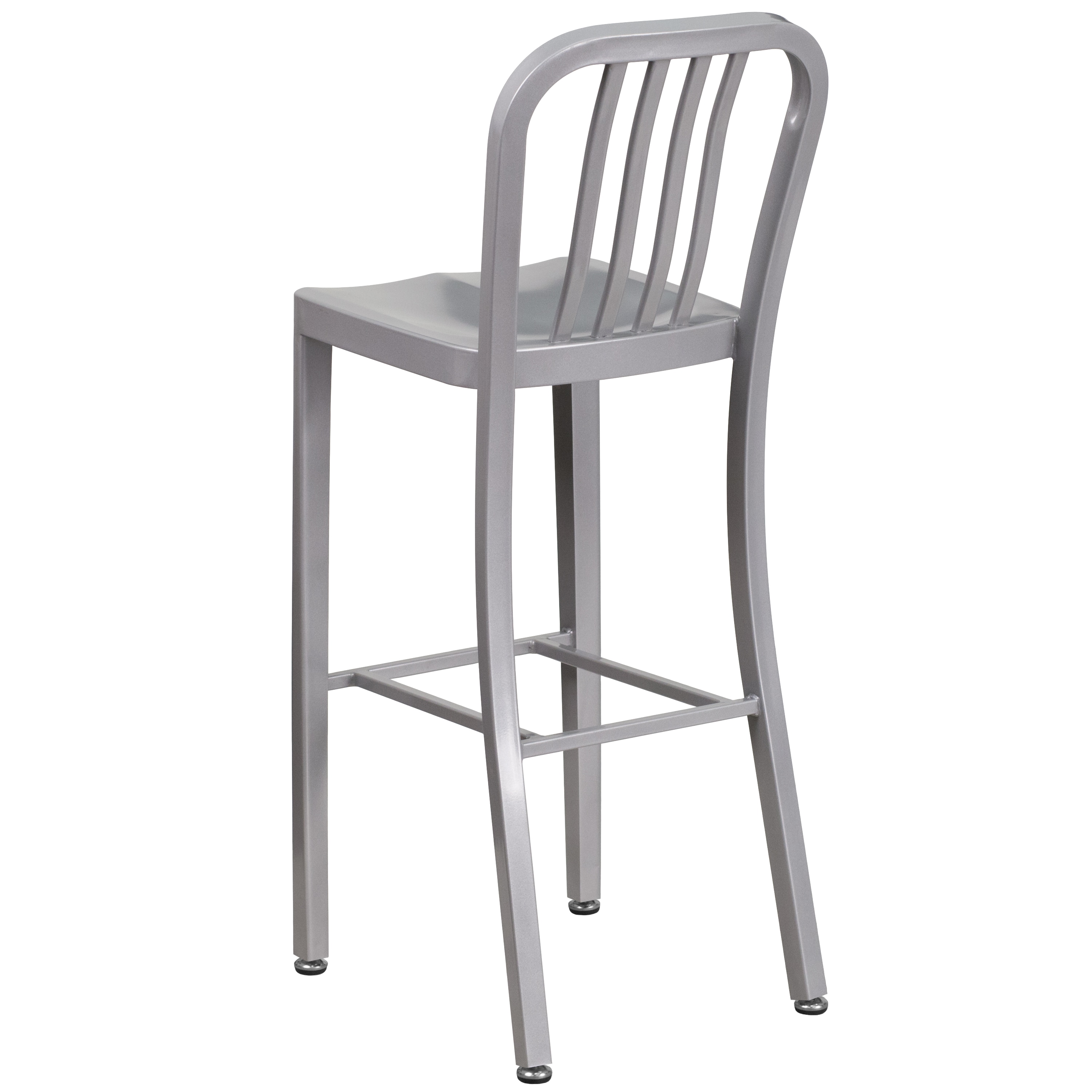 Silver Metal 30" High Indoor-Outdoor Barstool with Slat Back