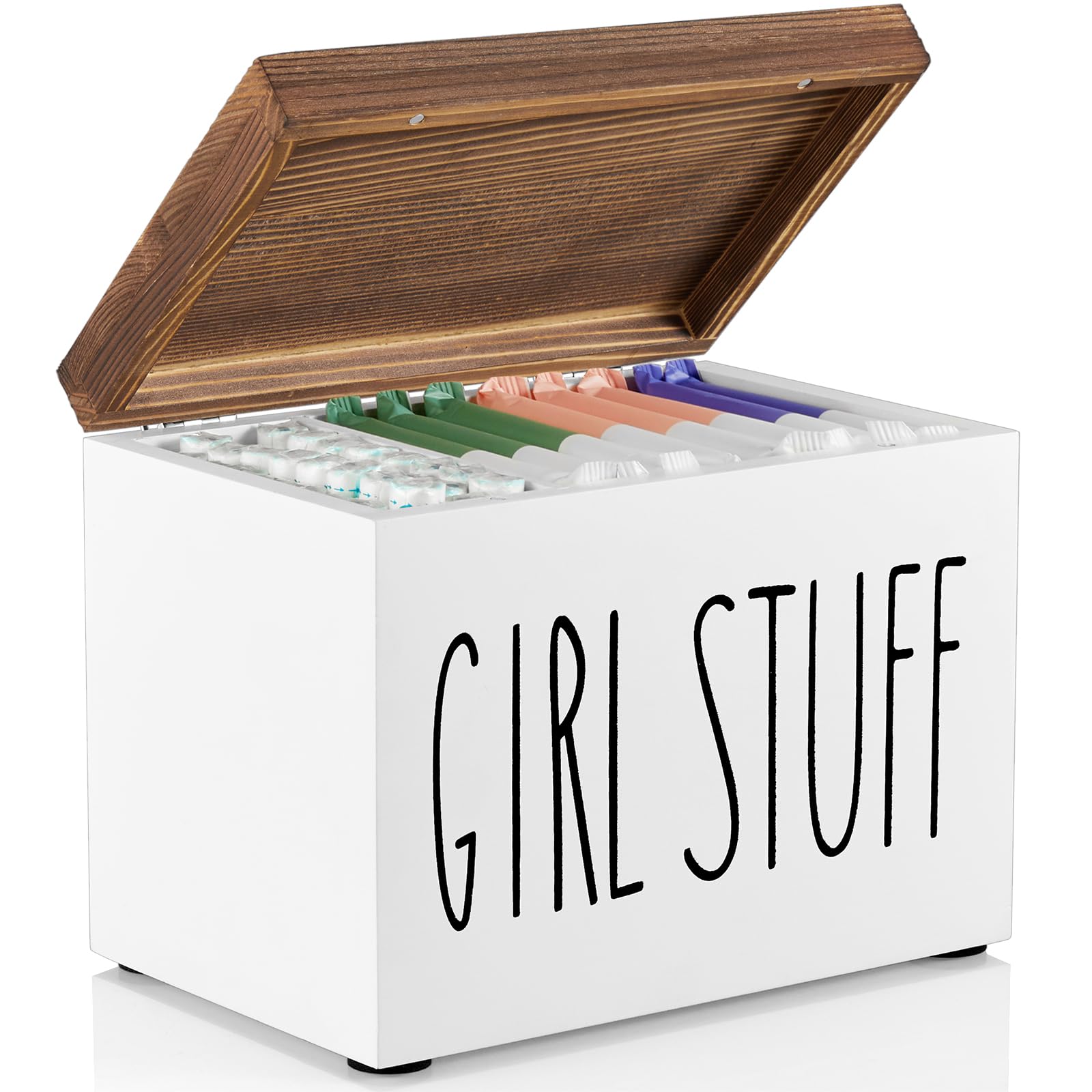 Aoibox  Countertop Feminine Hygiene Organizer Box with Hinged Lid and Removable Divider for Bathroom in White