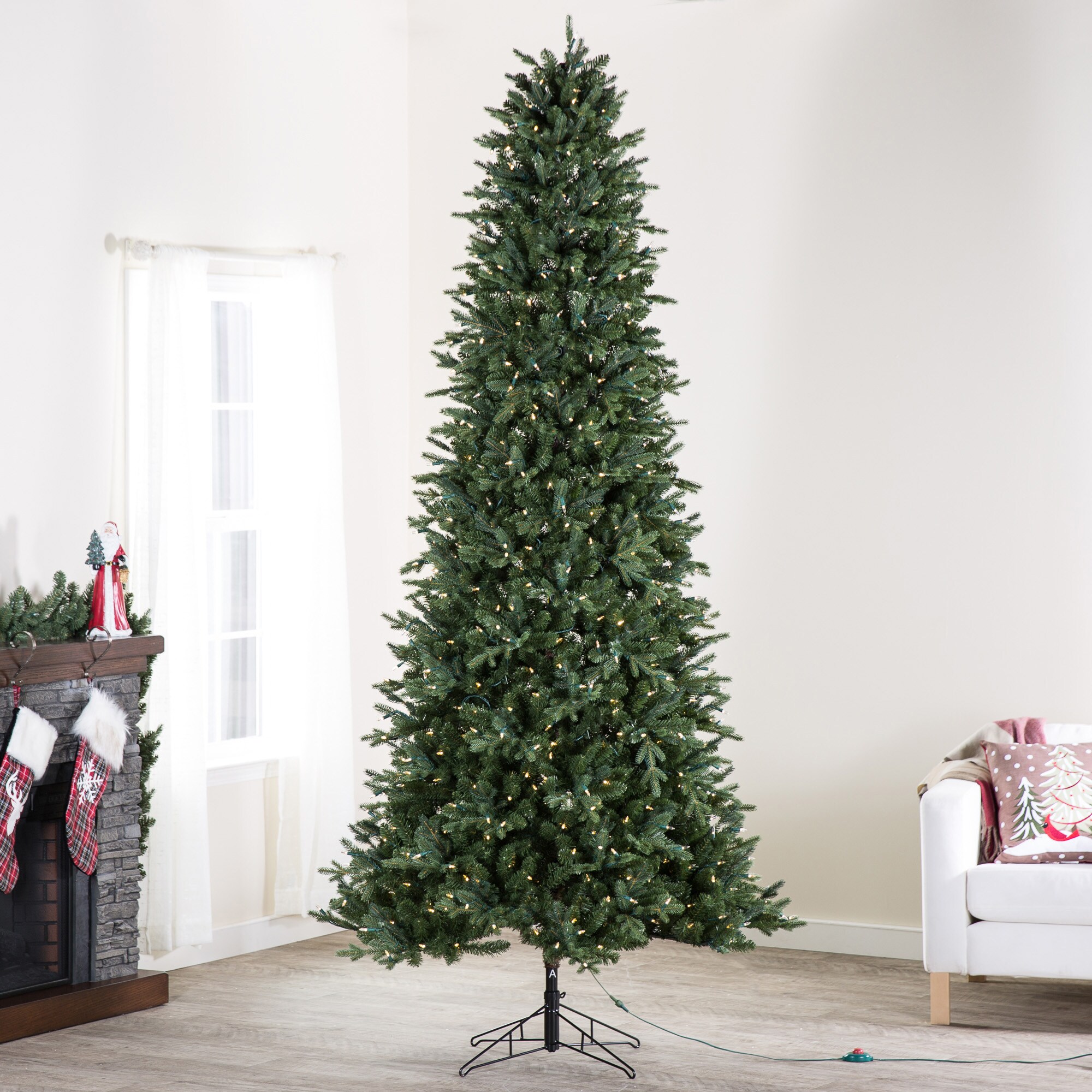 GE 9-ft Aspen Fir Pre-lit Slim Artificial Christmas Tree with 700 Color ...