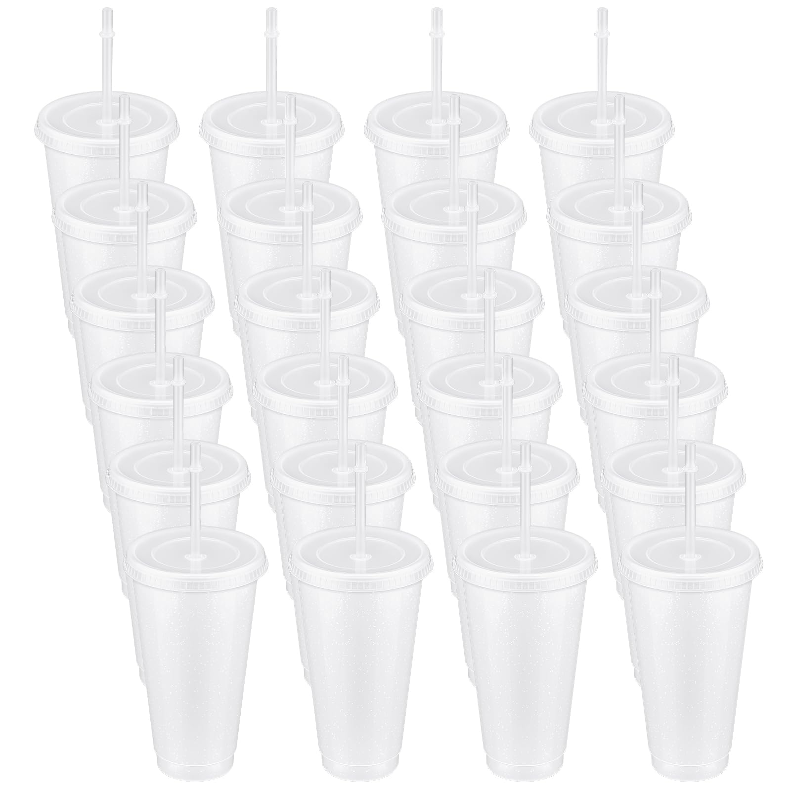 Aoibox  24 oz Clear Glitter Plastic Tumblers with Lids and Straws Reusable Party Drink Cups 24 Pack