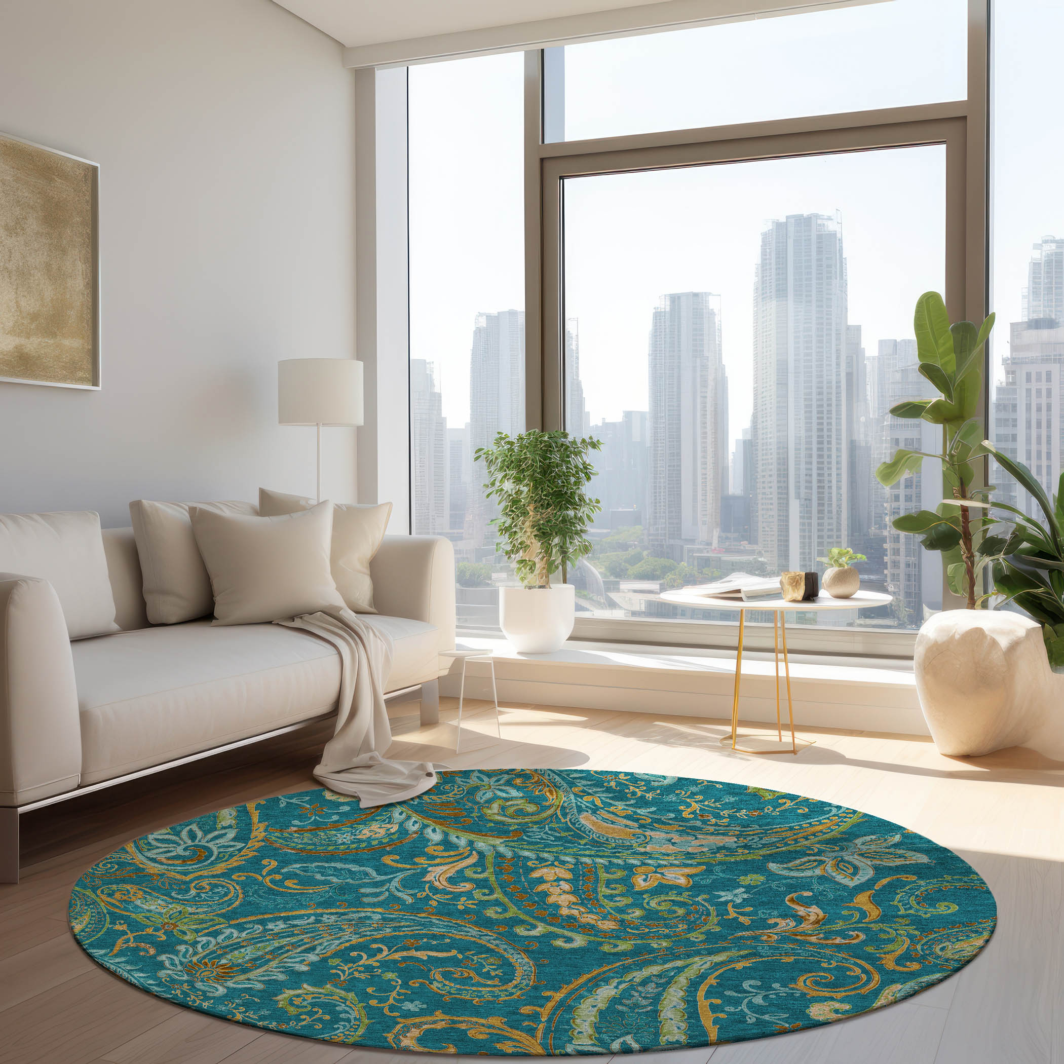 Addison Rugs ACN533TE8RO Chantille 8 x 8 (ft) Polyester Teal Round Indoor/Outdoor Abstract Farmhouse/Cottage Machine washable Area rug