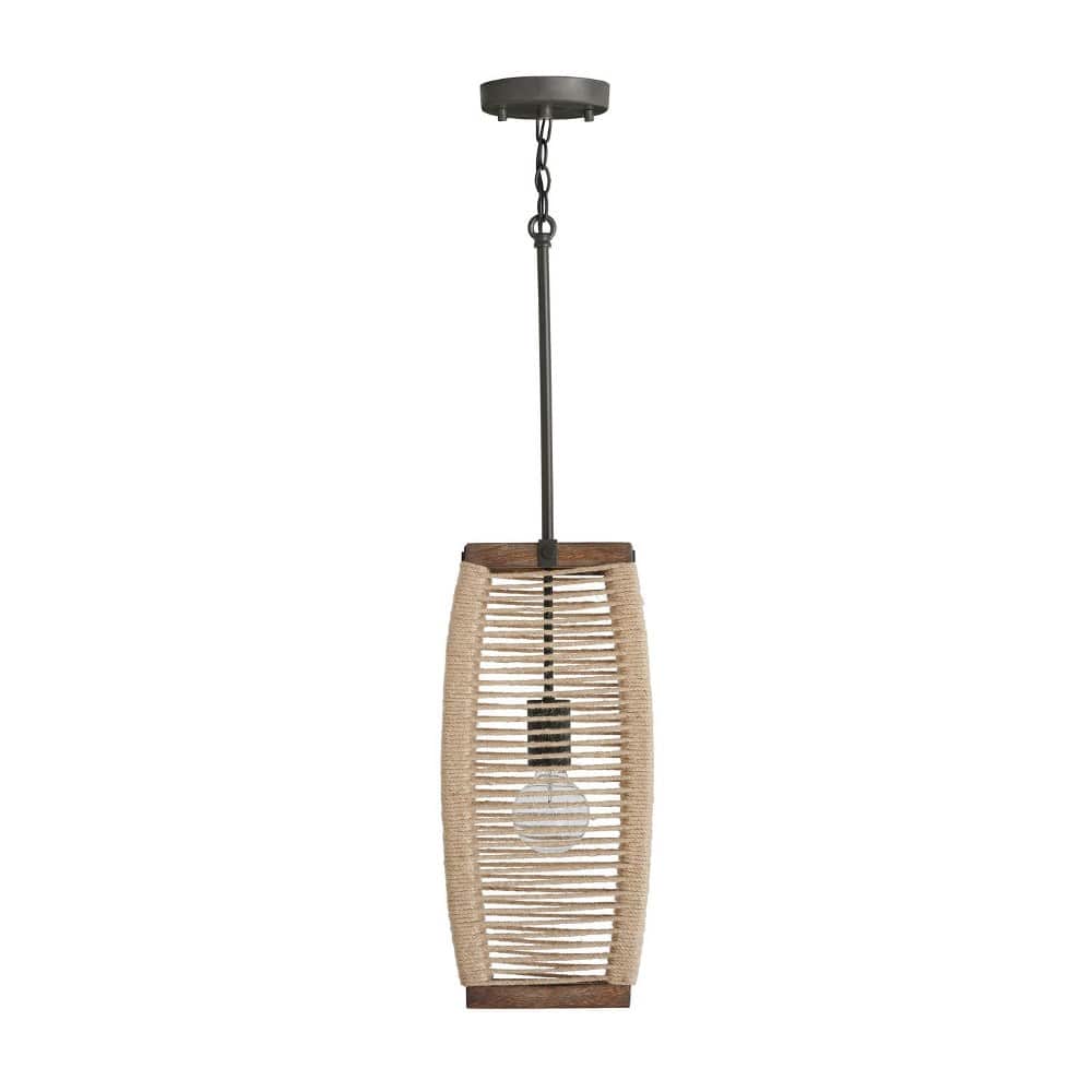 Capital Lighting Jacob 1 - Light Grey Wash And Iron Silk Iron Darkgray Farmhouse,Rustic,Scandinavian Incandescent Metal And Wood Pendant Light