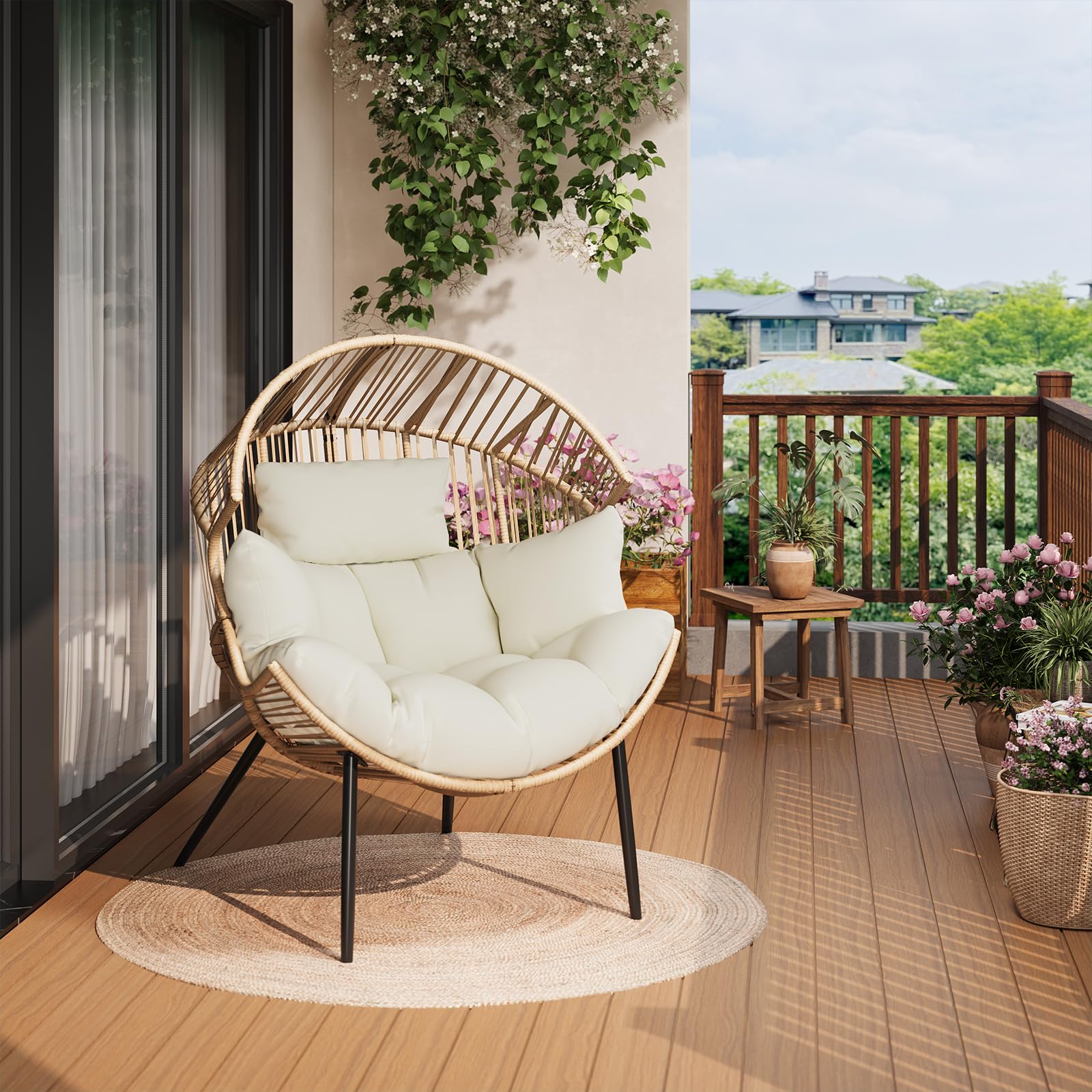 DEXSO Oversized Ergonomic Wicker Egg Chair Indoor Outdoor Rattan Lounge Rocker for Home Garden Patio Use | JANE-M5S0K2C