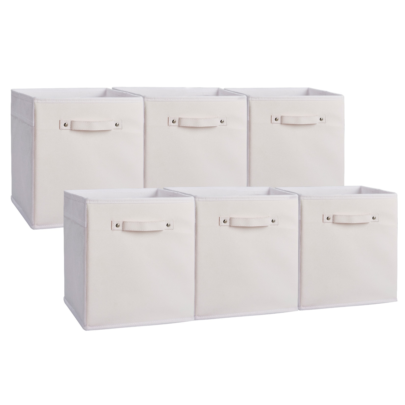 Garvee 6 Pack 11 Inch Fabric Storage Bins with Faux Leather Accents and Handles White Foldable Cube Storage Baskets for Shelves Closet Organizers for Toys Clothes Towels #BZZ-5RMB4AL20
