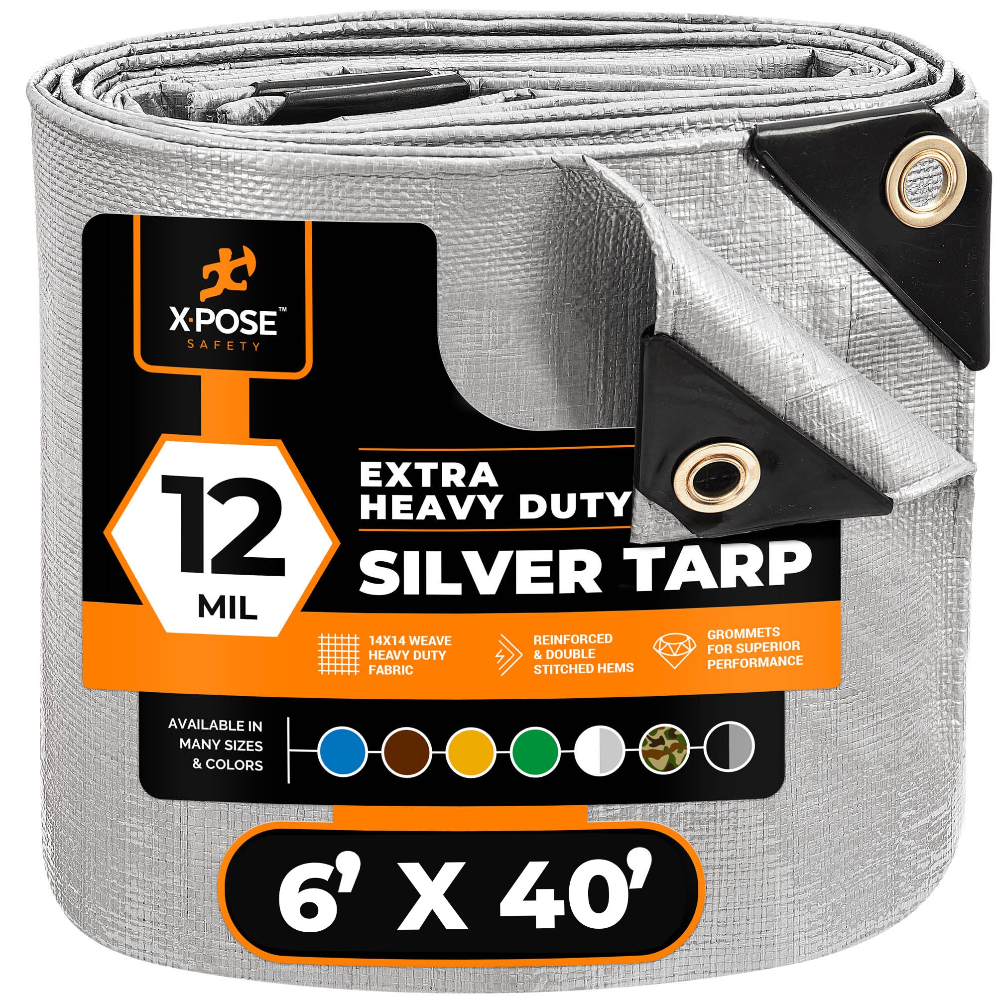 XPOSE SAFETY STHD-640-X 6-ft x 40-ft Silver Water resistant Commercial Polyethylene 12-mil Tarp