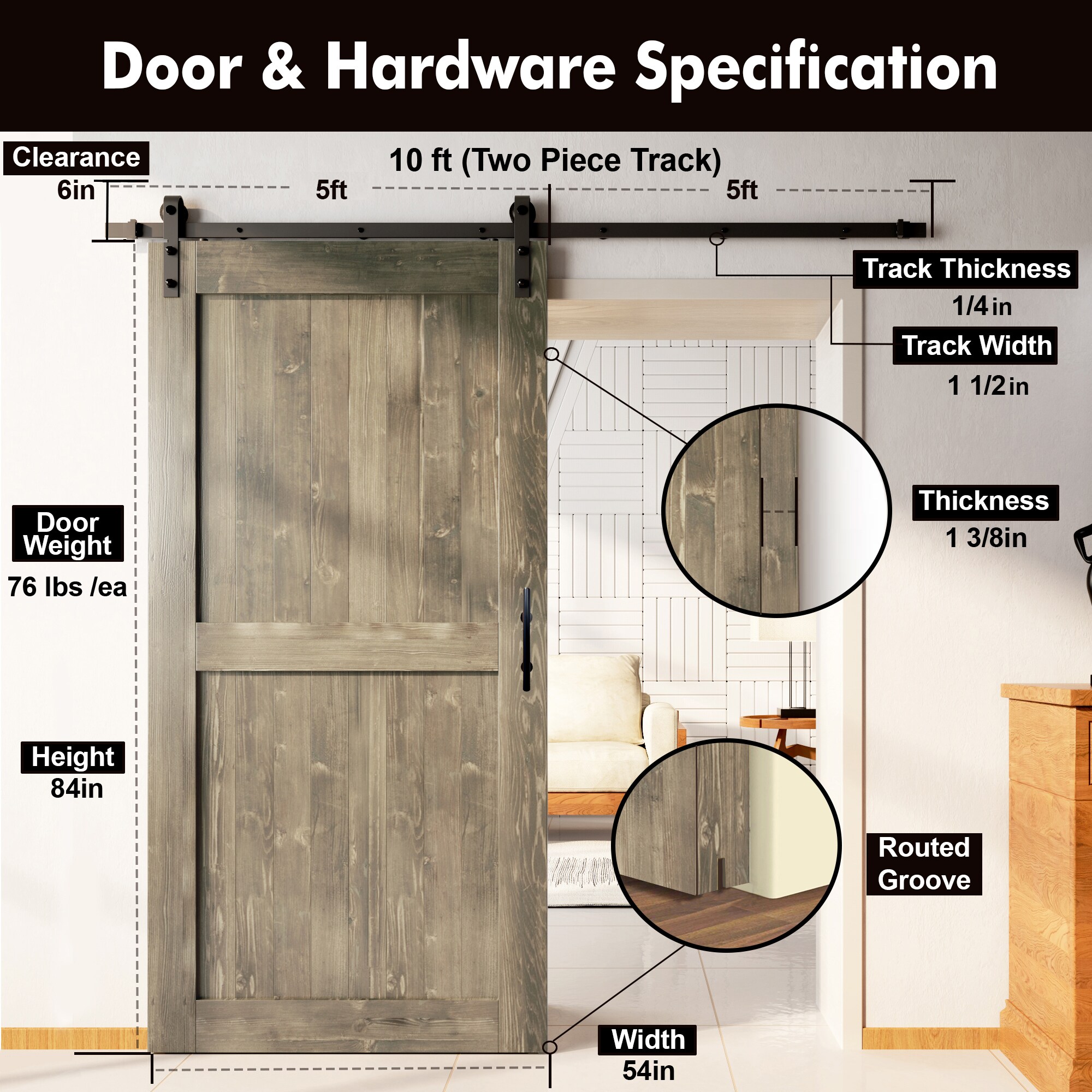 HOMACER YT1TGH120C-5484-H-GR Barn-Doors - View #7