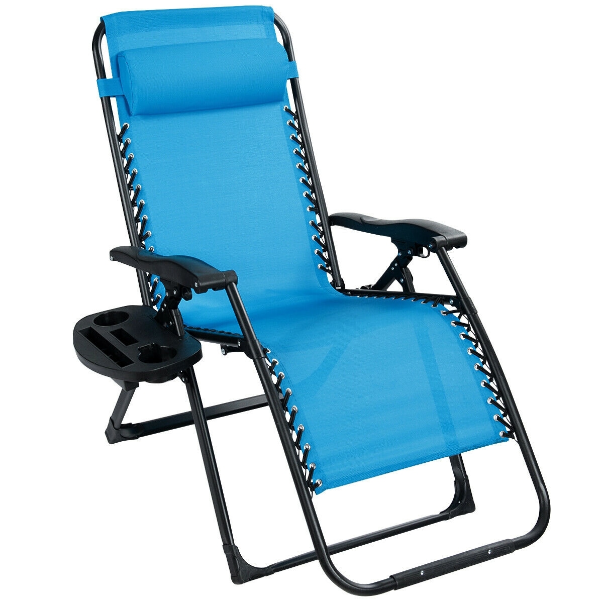 Volenca - Outdoor Oversize Folding Steel Patio Lounge Chair with Adjustable Headrest Pillow and C...