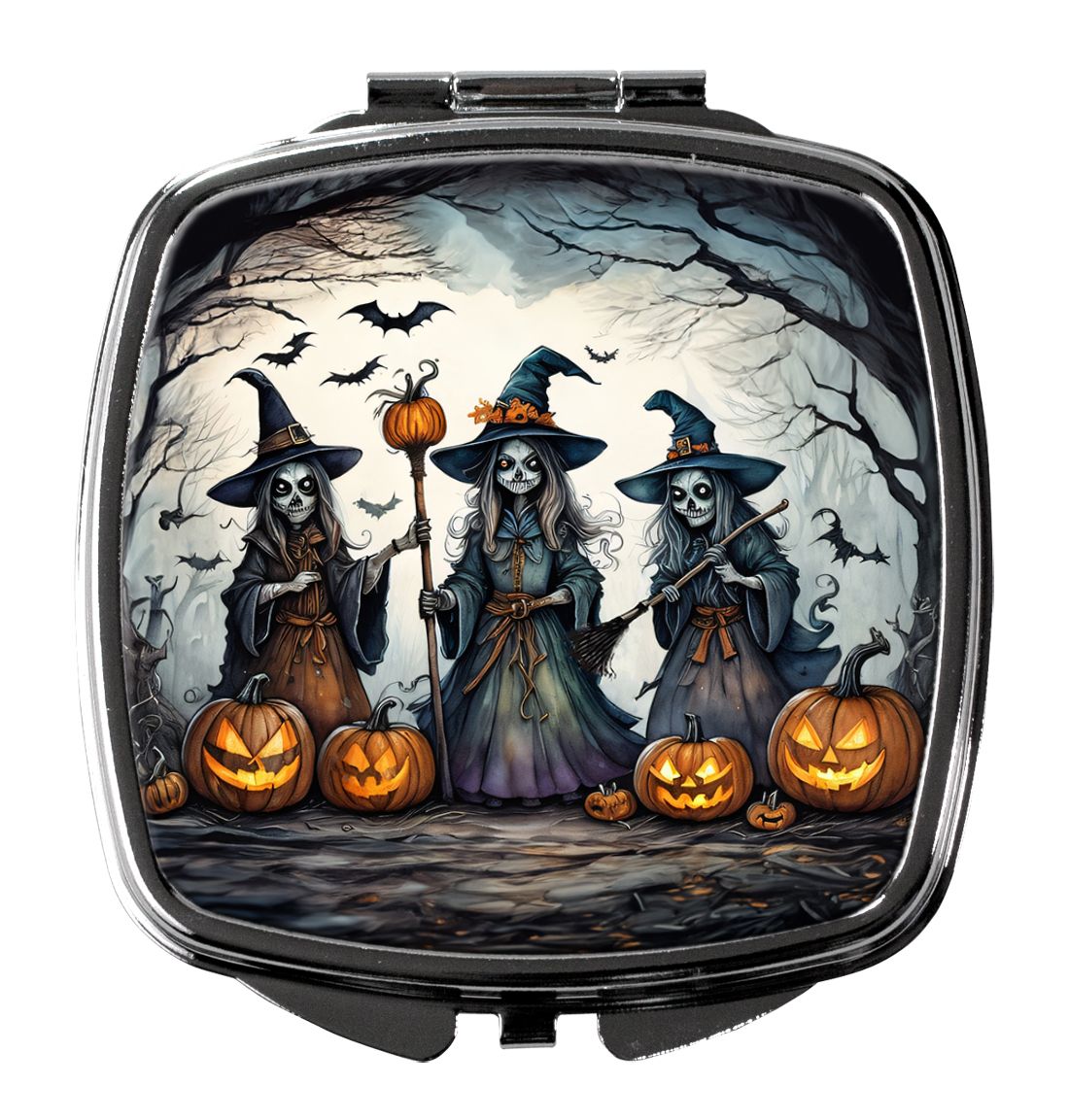 OBERSTER Witches Spooky Halloween Compact Mirror Decorative Travel Makeup Mirror for Women Girls Gifts Pocket Makeup Mirror Folding Handheld