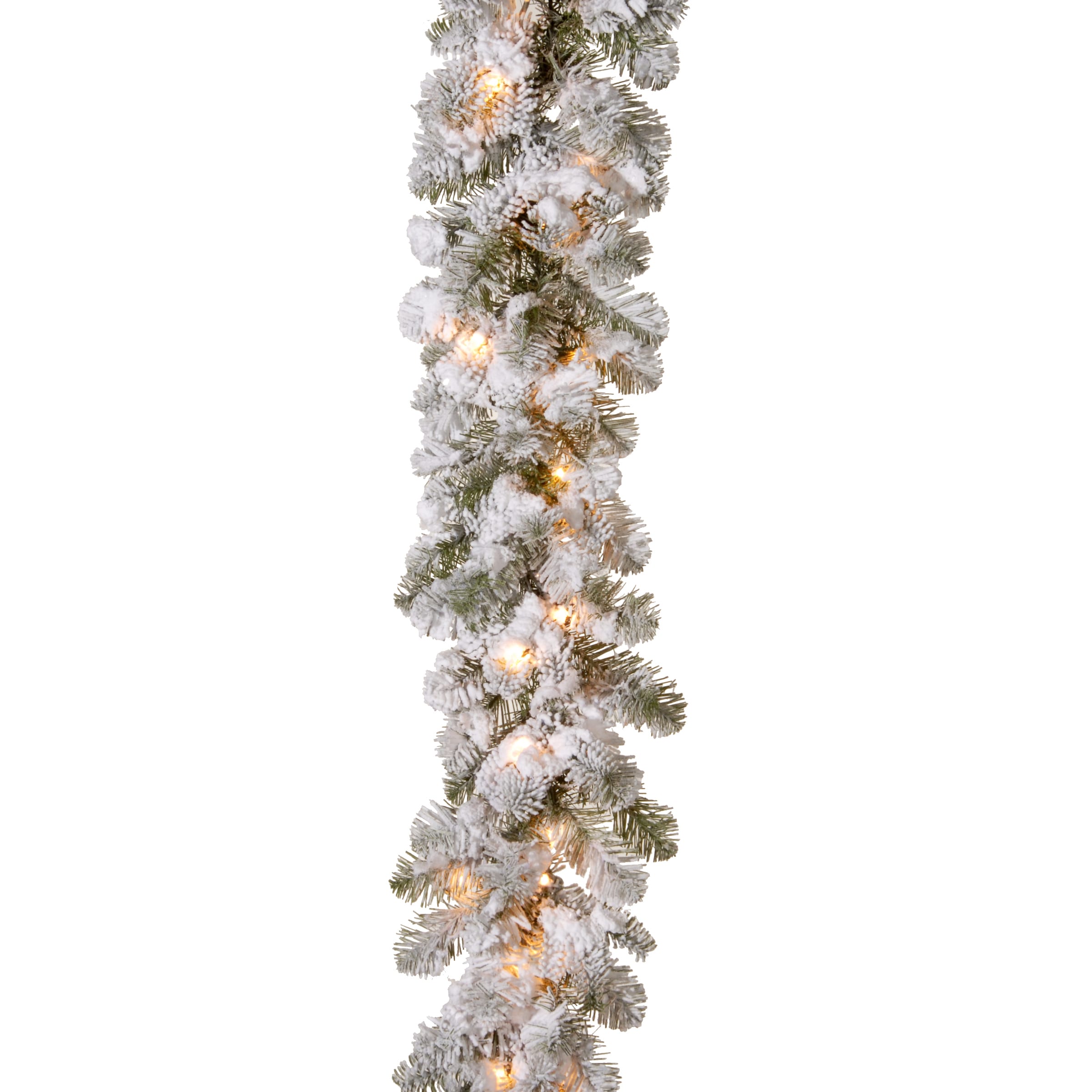 National Tree Company PECD3-300-9B-S Indoor/Outdoor Pre-lit Electrical outlet 9-Feet Snow ridge Artificial Garland with White Incandescent Lights