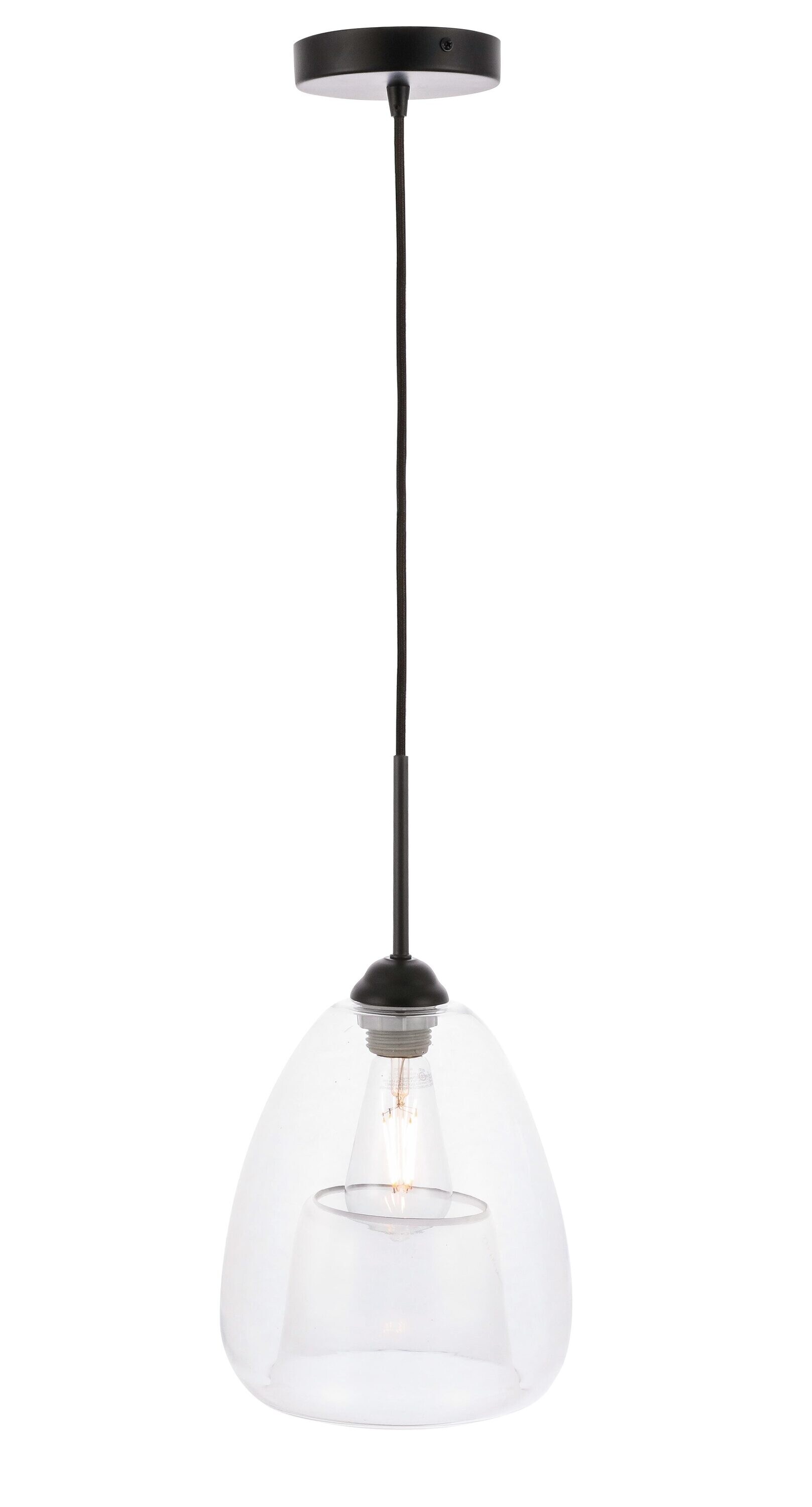 Kason Contemporary Black Finish Clear Glass Pendant Light