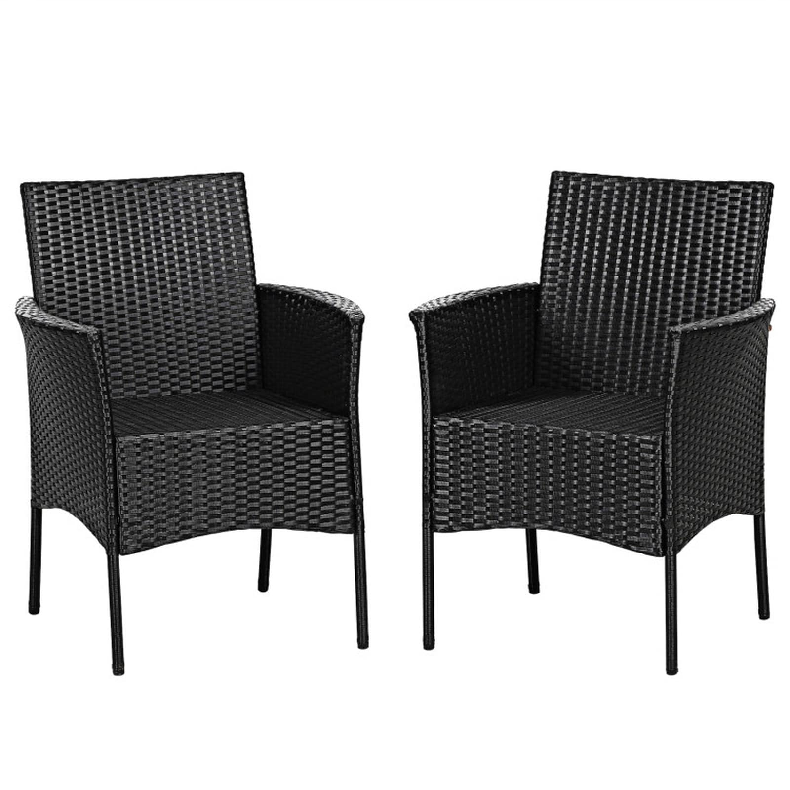 SUGIFT - 2-Piece Black PE Rattan Patio Wicker Chair Set with Off-White Sponge Cushions - 360-lb P...