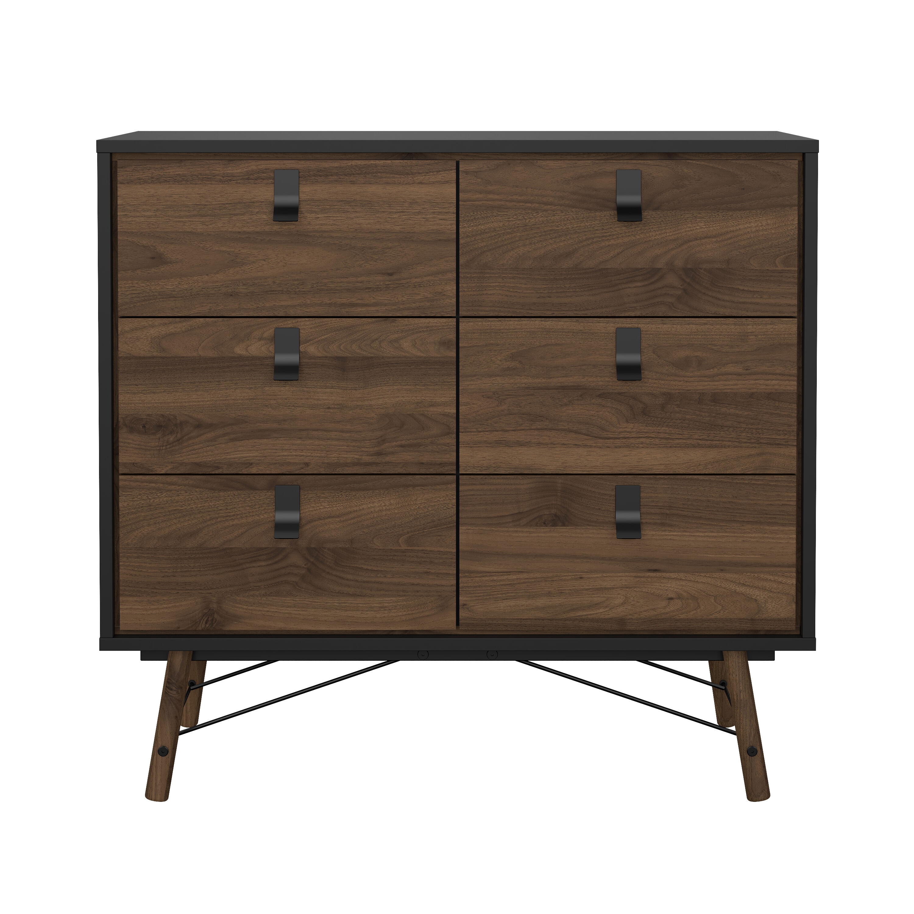 86016GMDJ Black Matte and Walnut 6 -Drawer Standard dresser