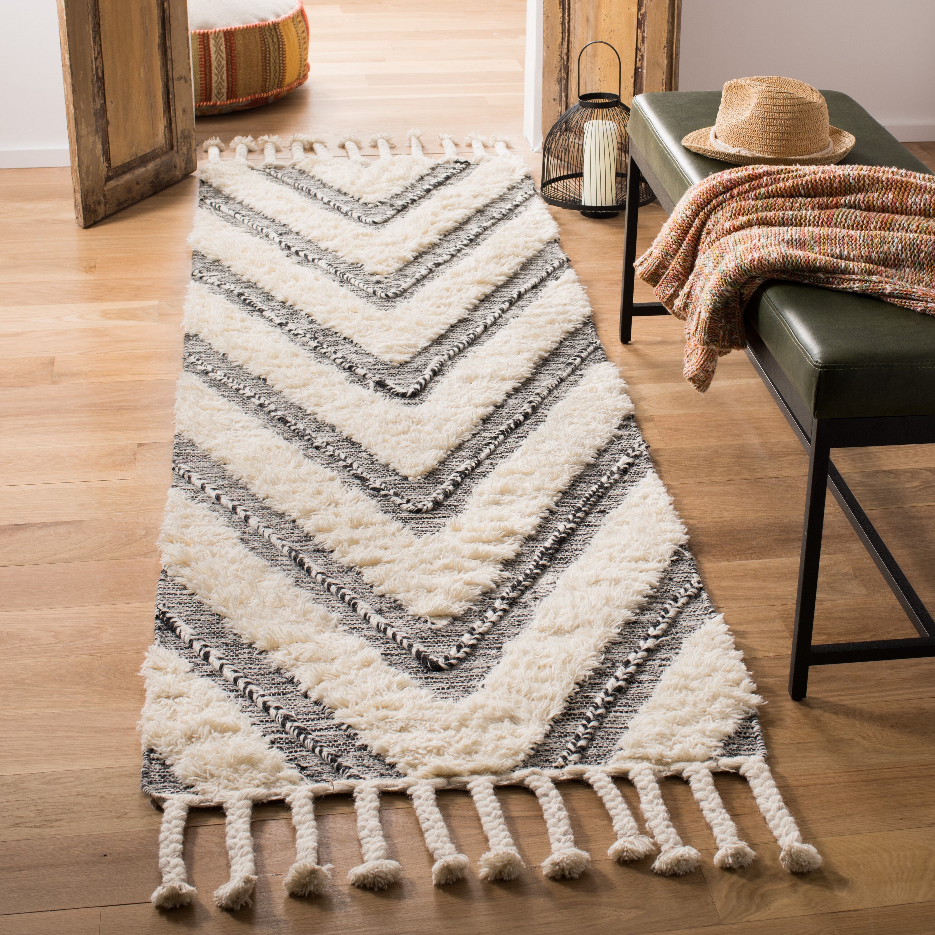 Reversible Hand-Knotted Black Wool Accent Rug
