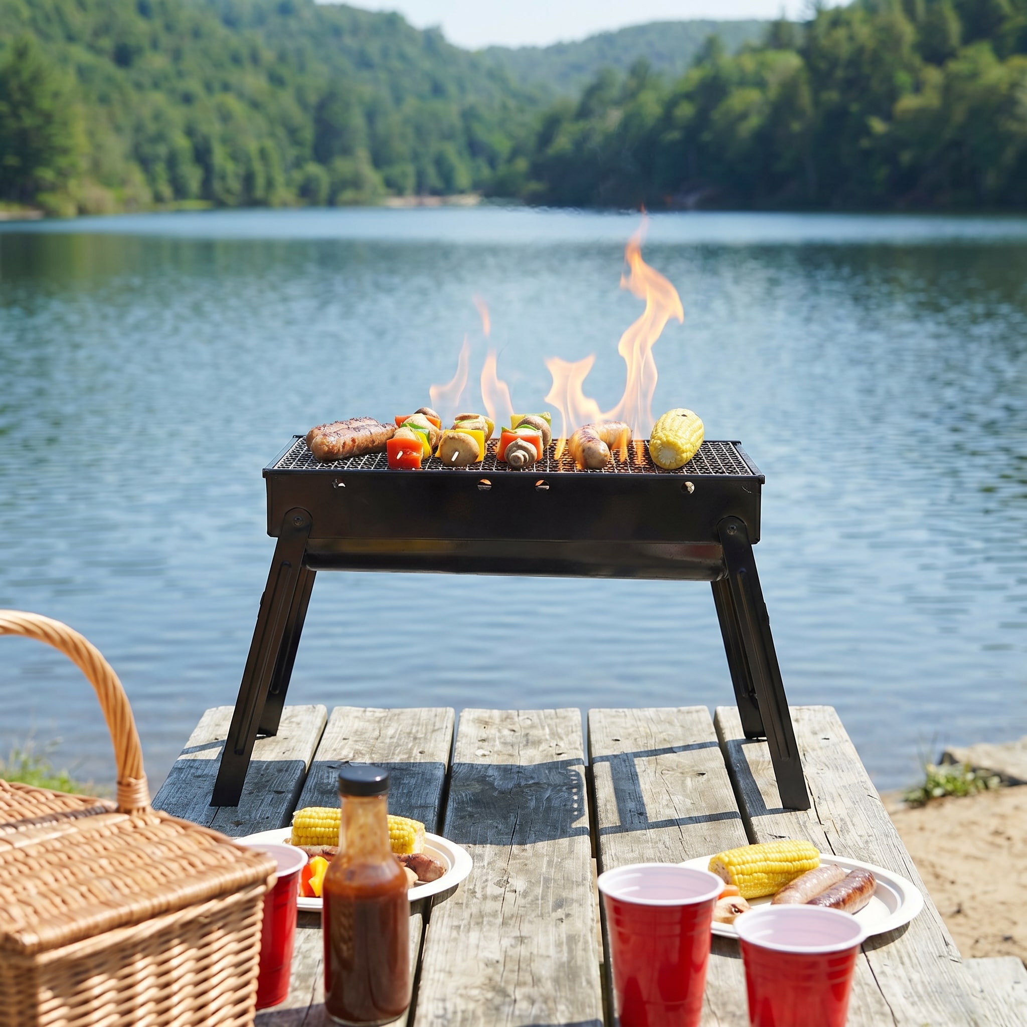 Gardenised 216-Sq. in Standing Black Portable Charcoal Grill in