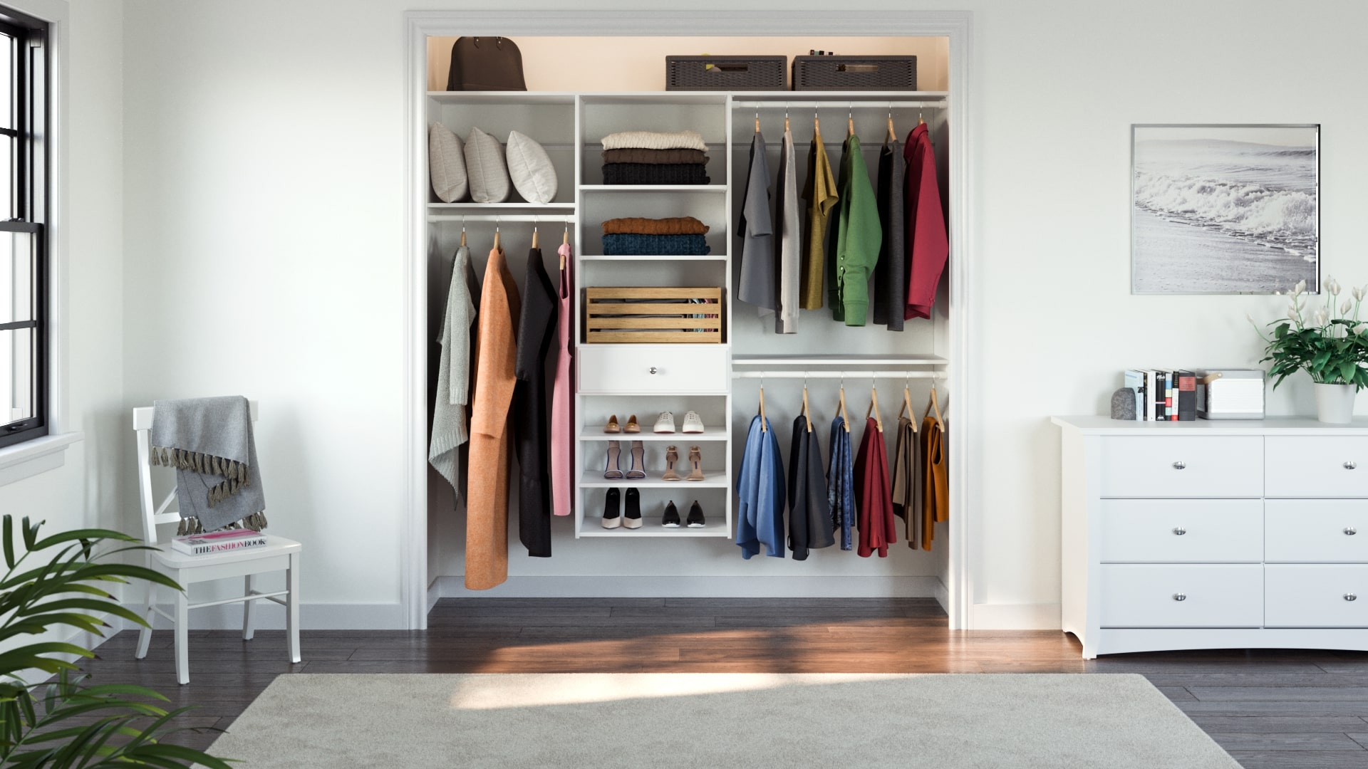Easy Track PH56-WH 5-Feet to 7-Feet W x 7-Feet H White Solid Shelving Wood Closet System