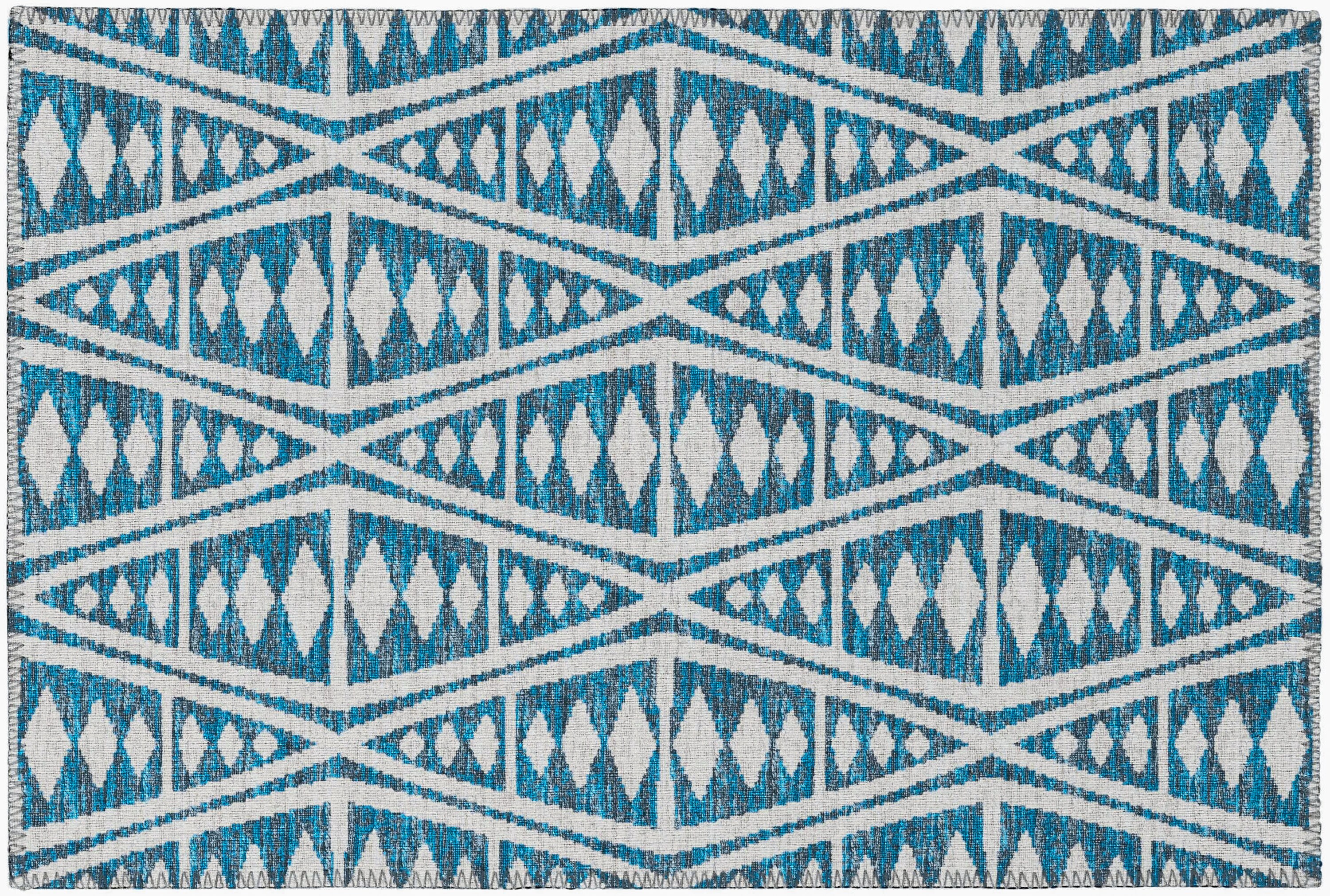 Addison Rugs AYU36BL20X30 Yuma 2 x 3 (ft) Chenille Blue Rectangular Indoor/Outdoor Geometric Moroccan Machine washable Throw rug