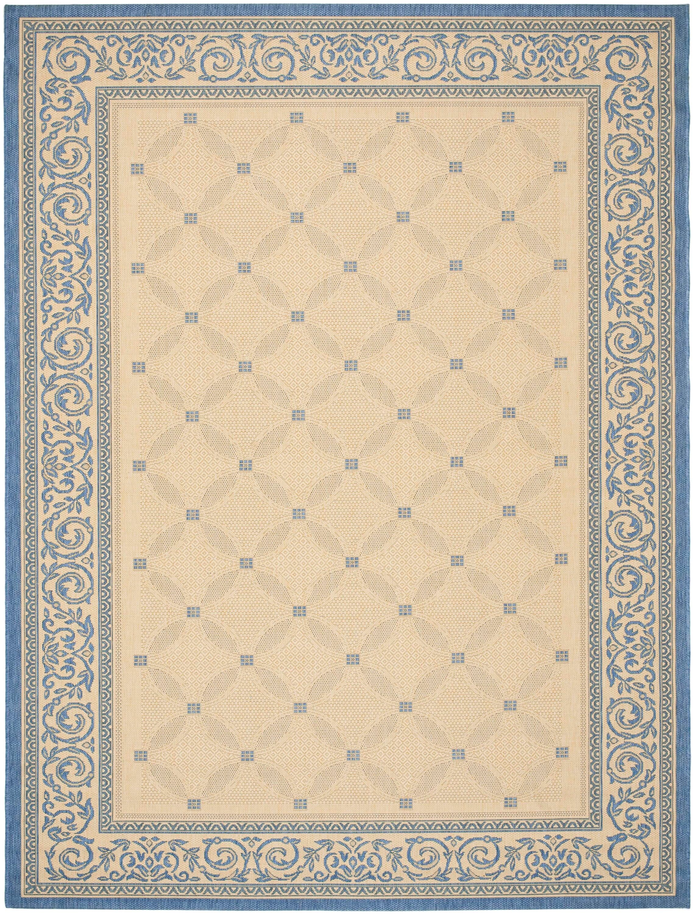 Safavieh CY1502-3101-9 Courtyard Lattice Flower 9 x 12 (ft) Loomed Polypropylene Natural/Blue Rectangular Indoor/Outdoor Border Coastal Area rug