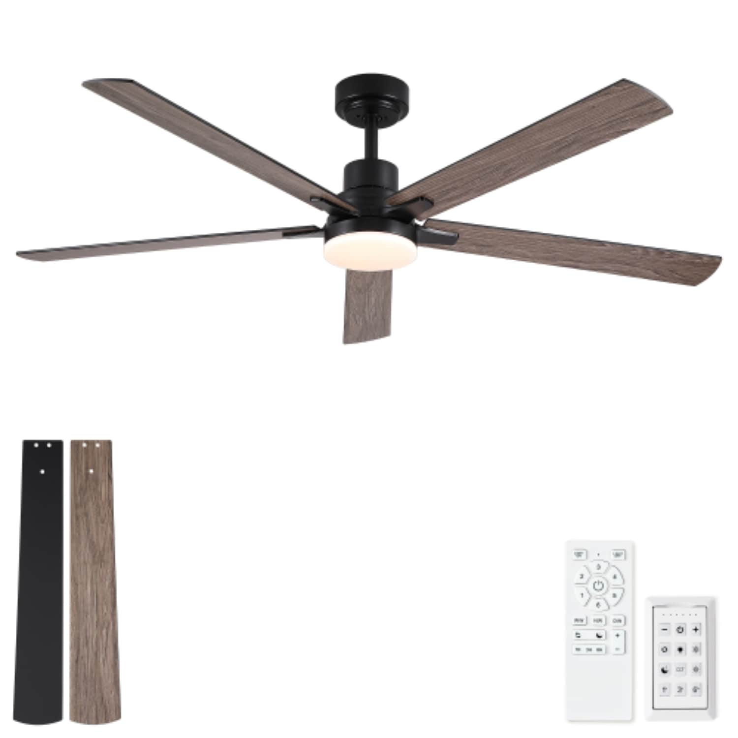 BBLLWJ 60 Inch Matte Black with Black Blades LED Indoor Outdoor Ceiling Fan With Light and Remote Control Included 5 Blade